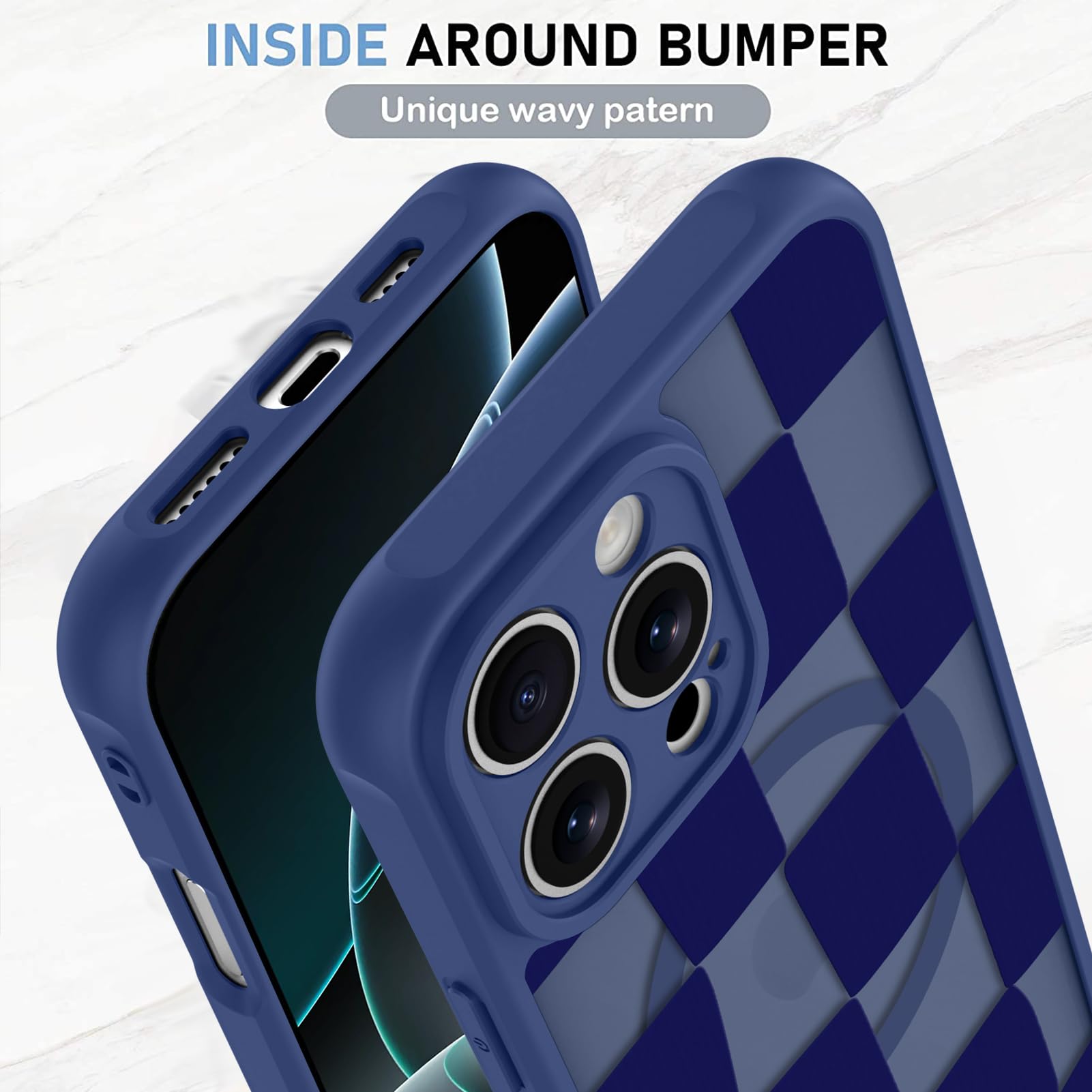 Foto 5 pulgar | Funda De Teléfono Kanghar Para Iphone 16 Pro A Cuadros Azul Mate - Venta Internacional.