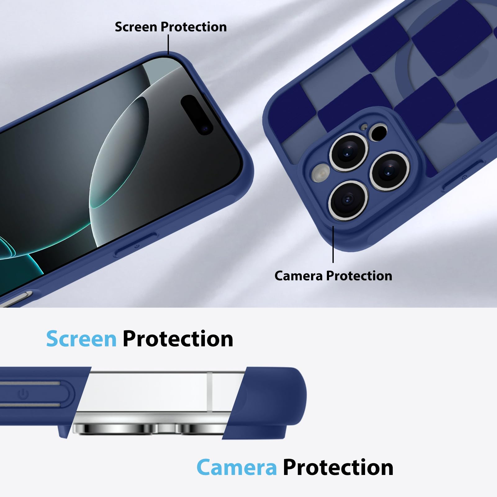 Foto 6 pulgar | Funda De Teléfono Kanghar Para Iphone 16 Pro A Cuadros Azul Mate - Venta Internacional.