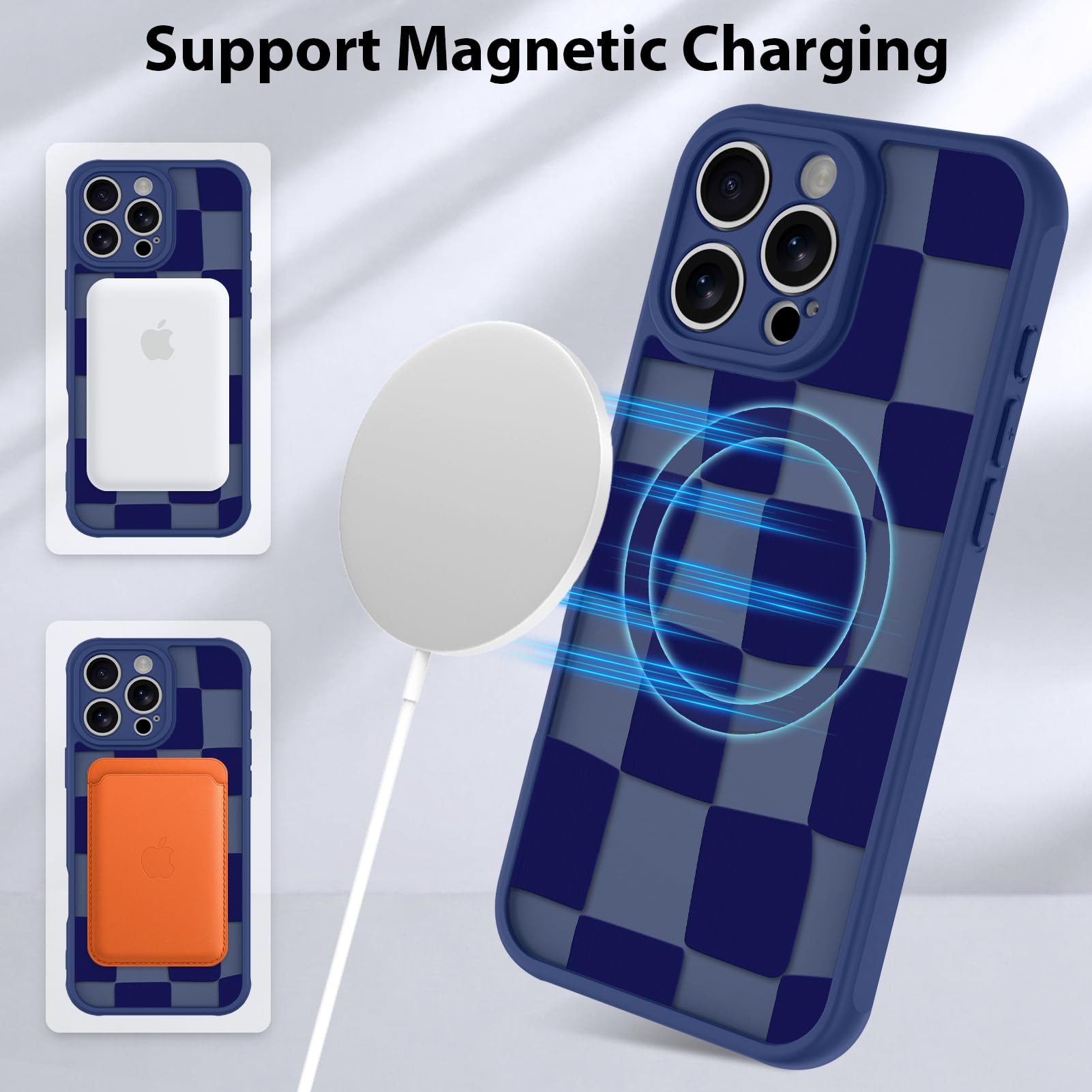 Foto 7 pulgar | Funda De Teléfono Kanghar Para Iphone 16 Pro A Cuadros Azul Mate - Venta Internacional.