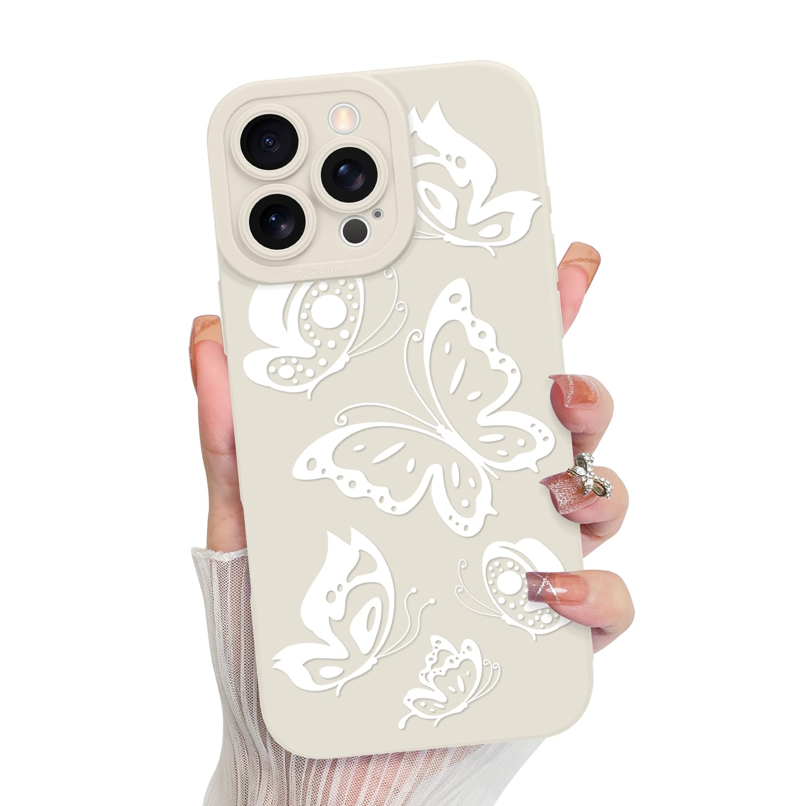 Foto 2 pulgar | Funda De Teléfono Mzelq Para Iphone 16 Pro De Silicona Con Forma De Mariposa Blanca - Venta Internacional.