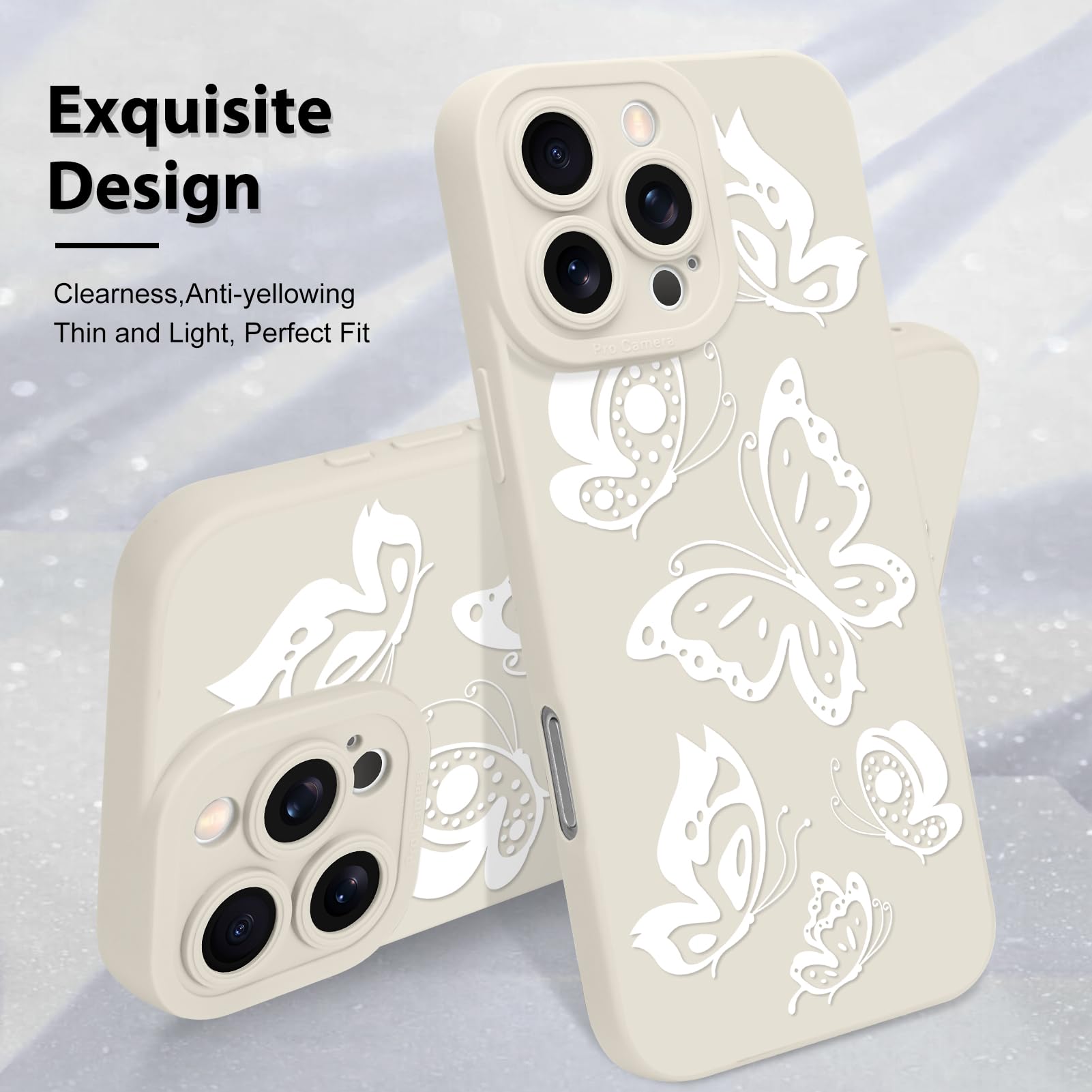 Foto 4 pulgar | Funda De Teléfono Mzelq Para Iphone 16 Pro De Silicona Con Forma De Mariposa Blanca - Venta Internacional.