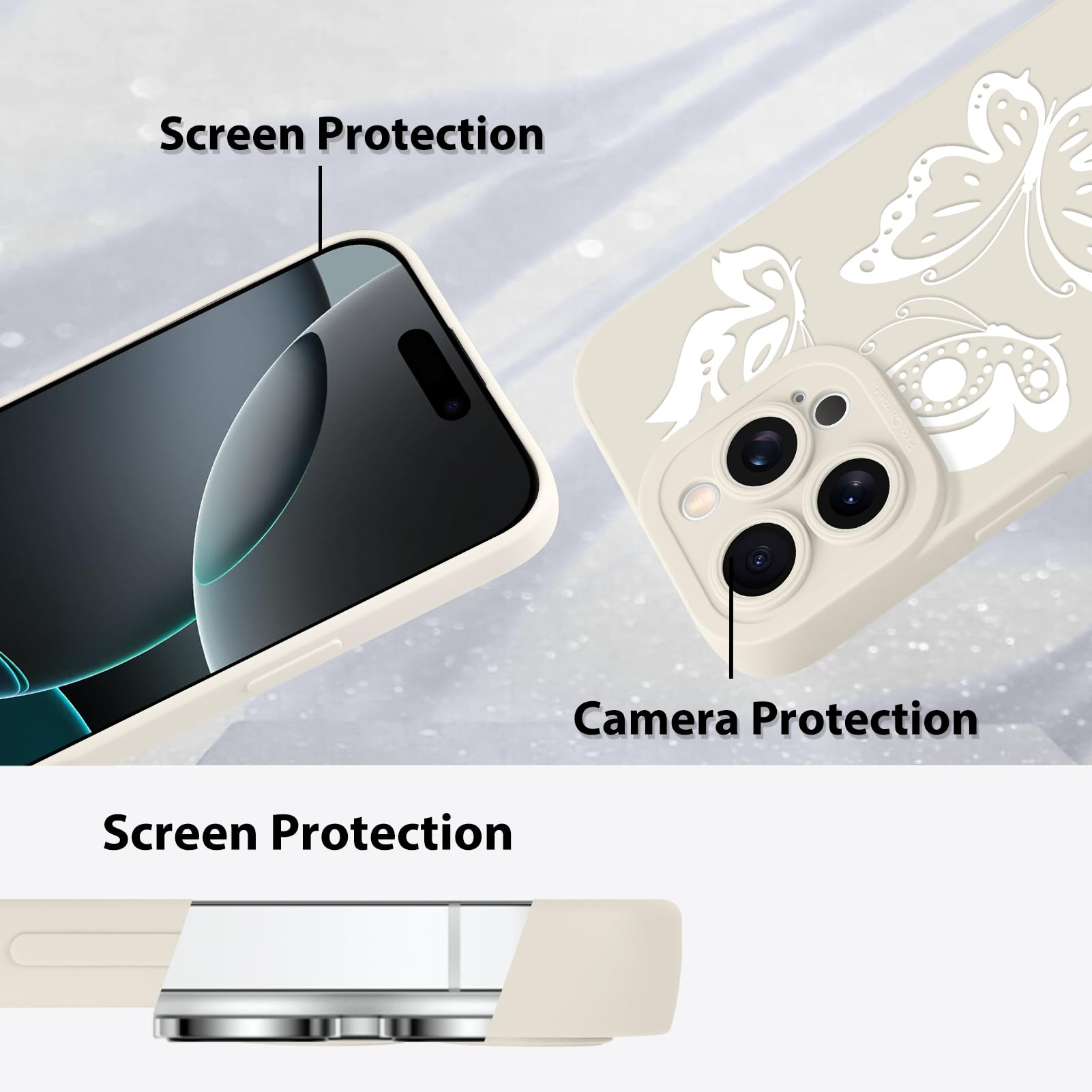 Foto 5 pulgar | Funda De Teléfono Mzelq Para Iphone 16 Pro De Silicona Con Forma De Mariposa Blanca - Venta Internacional.