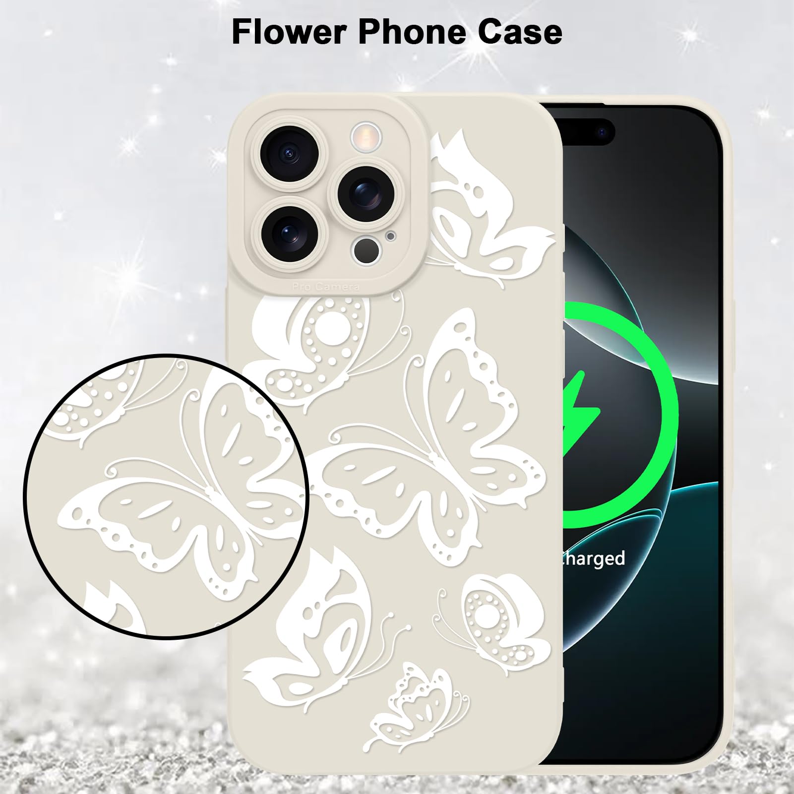 Foto 6 pulgar | Funda De Teléfono Mzelq Para Iphone 16 Pro De Silicona Con Forma De Mariposa Blanca - Venta Internacional.