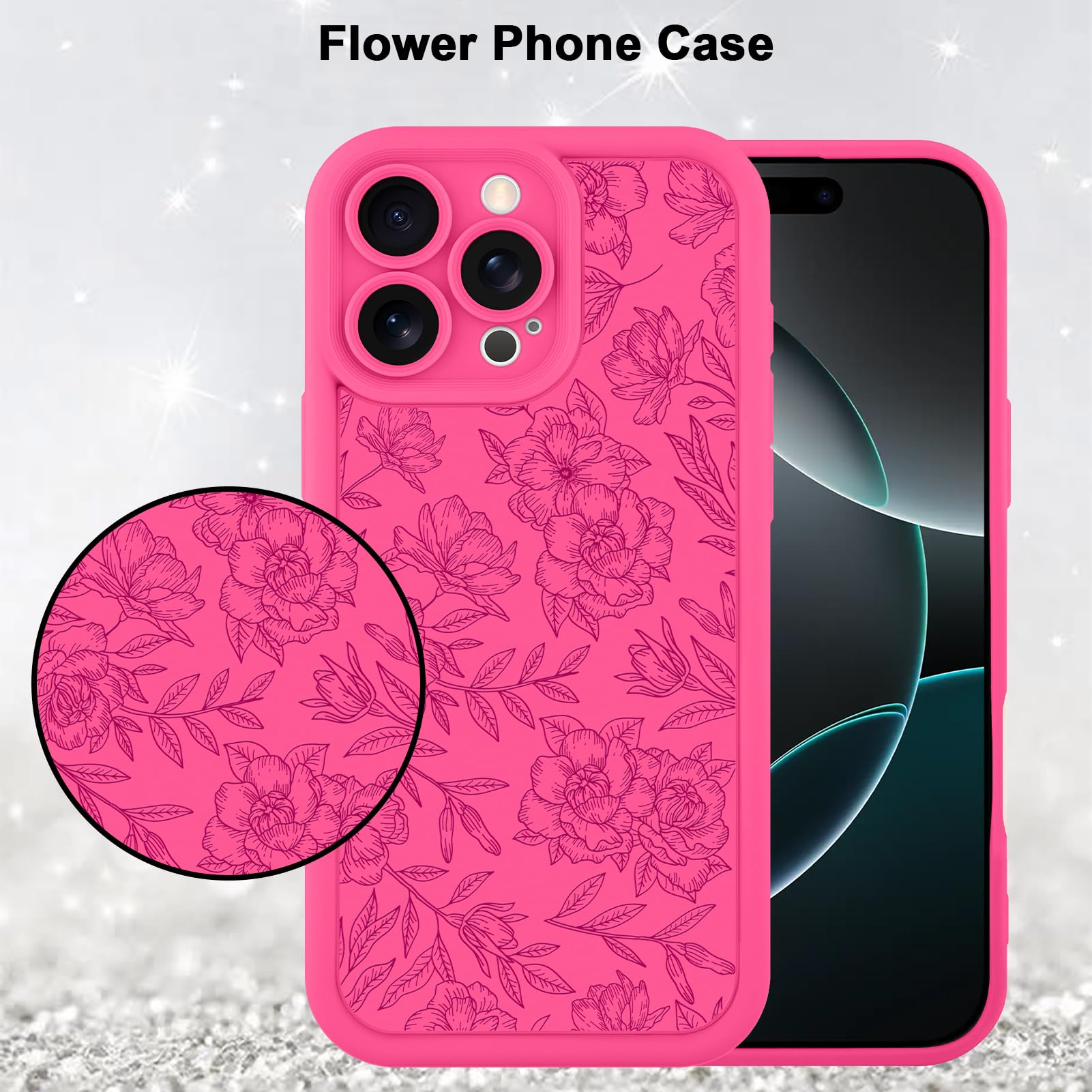 Foto 5 | Funda De Teléfono Mzelq Para Iphone 16 Pro De Silicona Con Estampado Floral Rosa Intenso - Venta Internacional.