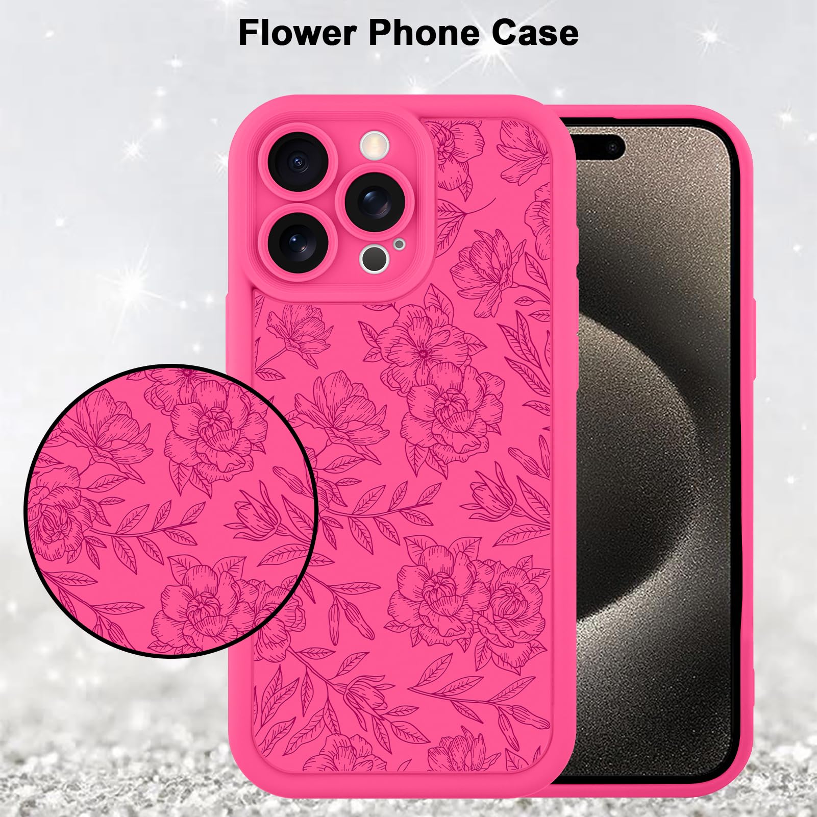 Foto 6 pulgar | Funda De Teléfono Mzelq Para Iphone 15 Pro De Silicona Con Estampado Floral Rosa Intenso - Venta Internacional.