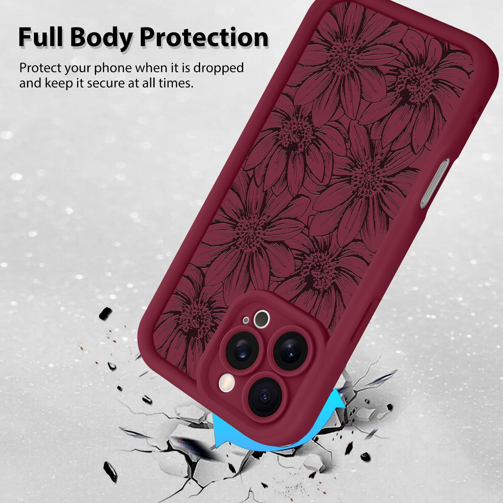 Foto 3 pulgar | Funda De Teléfono Mzelq Para Iphone 16 Pro De Silicona, Color Rojo Girasol - Venta Internacional.