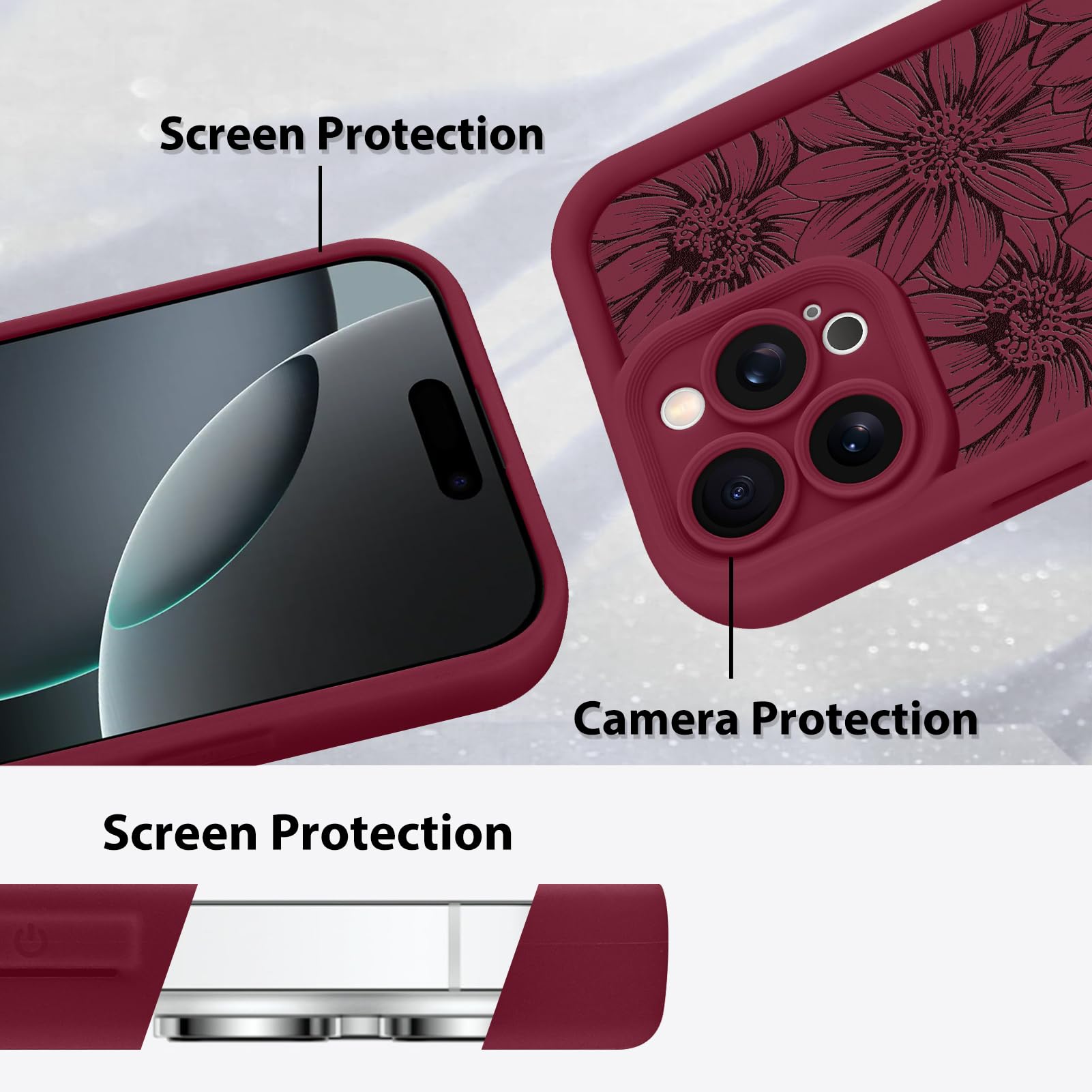 Foto 5 pulgar | Funda De Teléfono Mzelq Para Iphone 16 Pro De Silicona, Color Rojo Girasol - Venta Internacional.