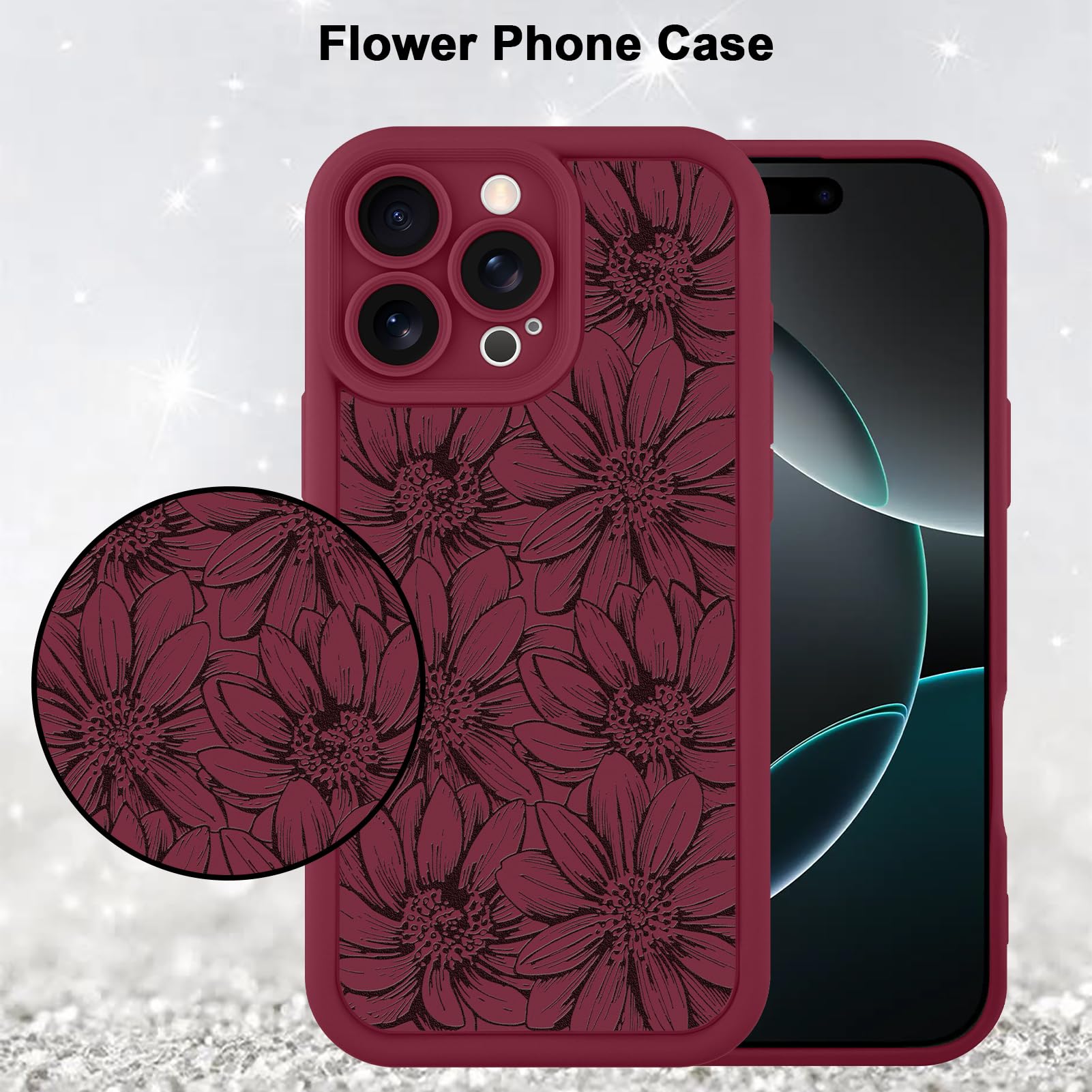 Foto 6 pulgar | Funda De Teléfono Mzelq Para Iphone 16 Pro De Silicona, Color Rojo Girasol - Venta Internacional.