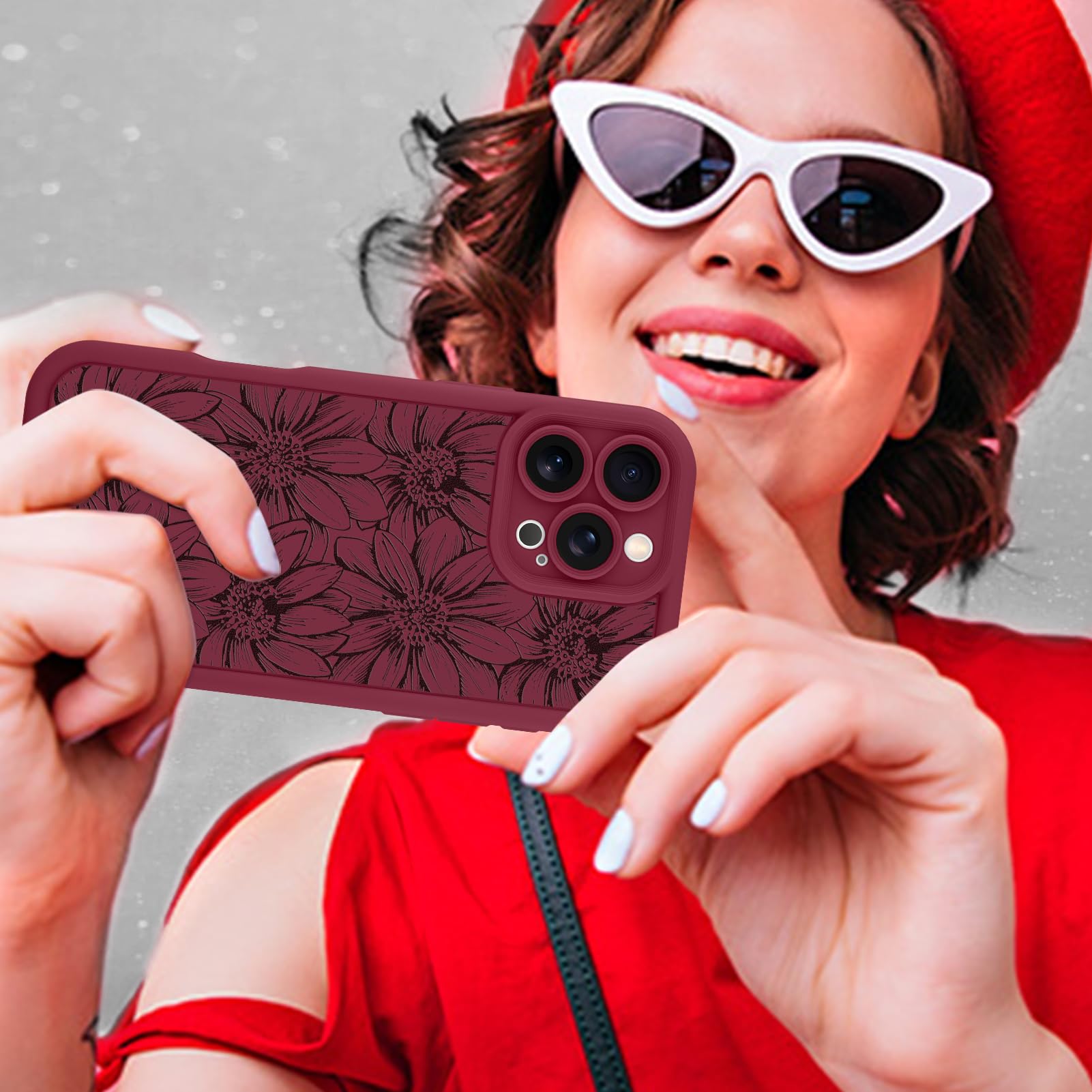 Foto 7 pulgar | Funda De Teléfono Mzelq Para Iphone 16 Pro De Silicona, Color Rojo Girasol - Venta Internacional.