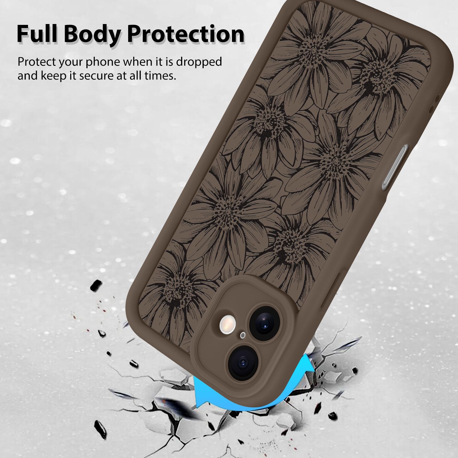 Foto 3 pulgar | Funda De Teléfono Mzelq Para Iphone 16 De Silicona Con Diseño Floral De Girasol - Venta Internacional.