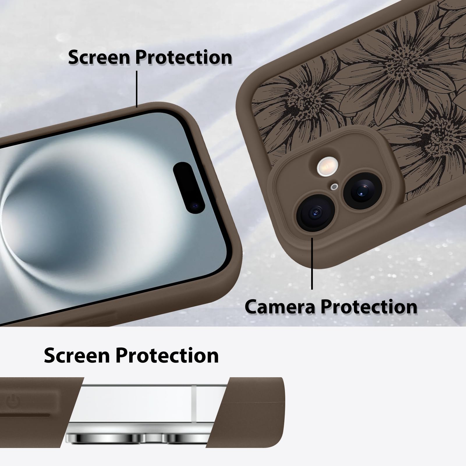 Foto 5 pulgar | Funda De Teléfono Mzelq Para Iphone 16 De Silicona Con Diseño Floral De Girasol - Venta Internacional.