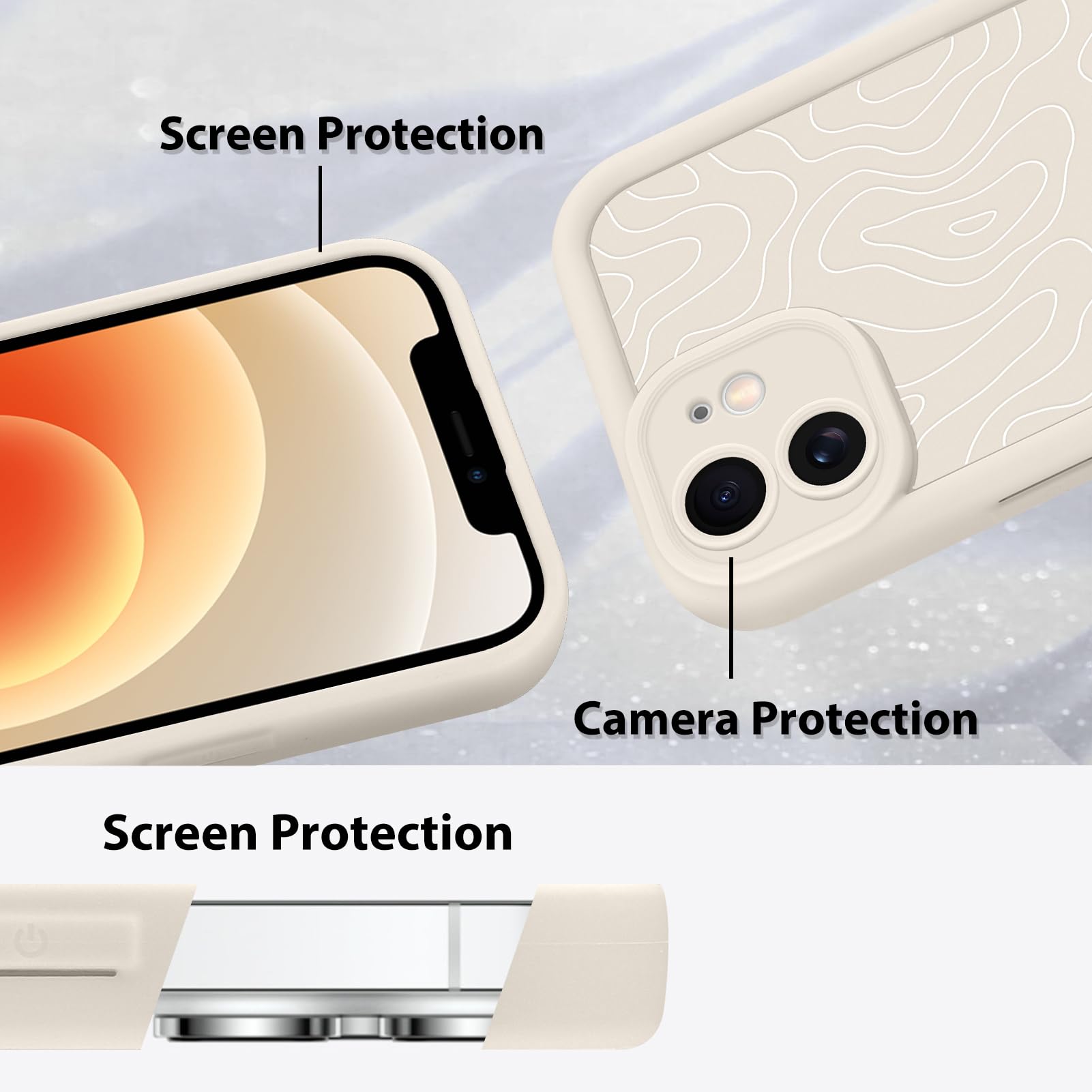 Foto 5 pulgar | Funda De Teléfono Mzelq Para Iphone 12 Silicone Wave Ripple White - Venta Internacional.