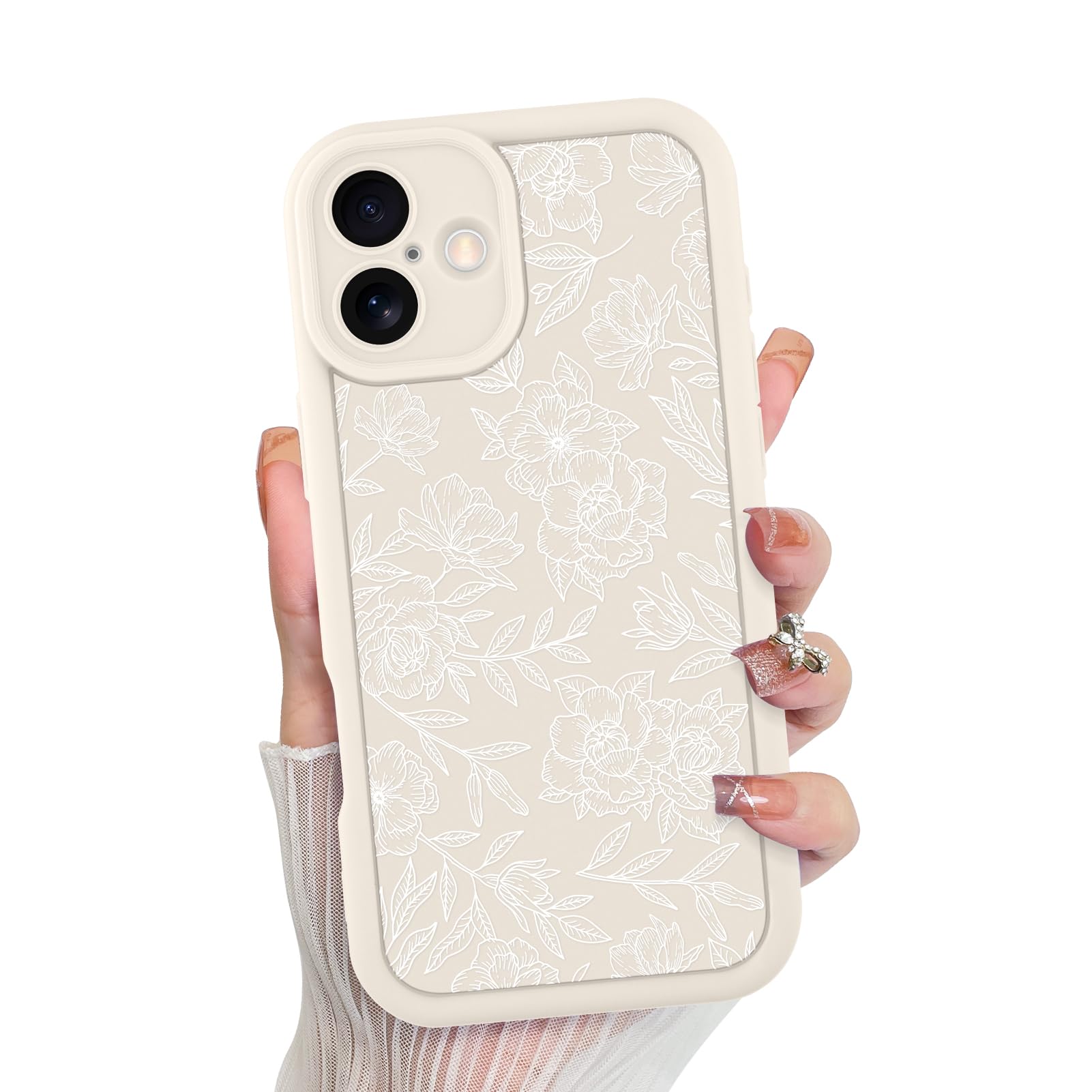 Foto 2 pulgar | Funda De Teléfono Mzelq Para Iphone 16 Plus De Silicona Con Estampado Floral Blanco - Venta Internacional.