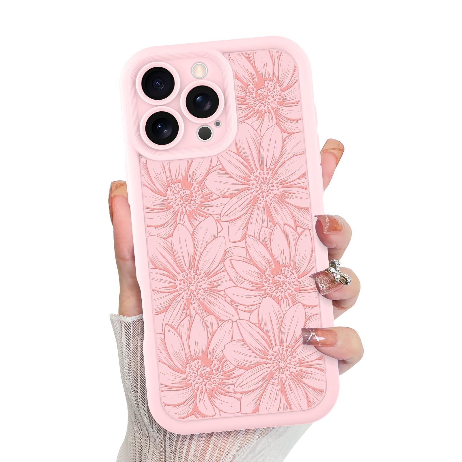 Foto 2 pulgar | Funda De Teléfono Mzelq Para Iphone 16 Pro De Silicona Rosa Girasol - Venta Internacional.