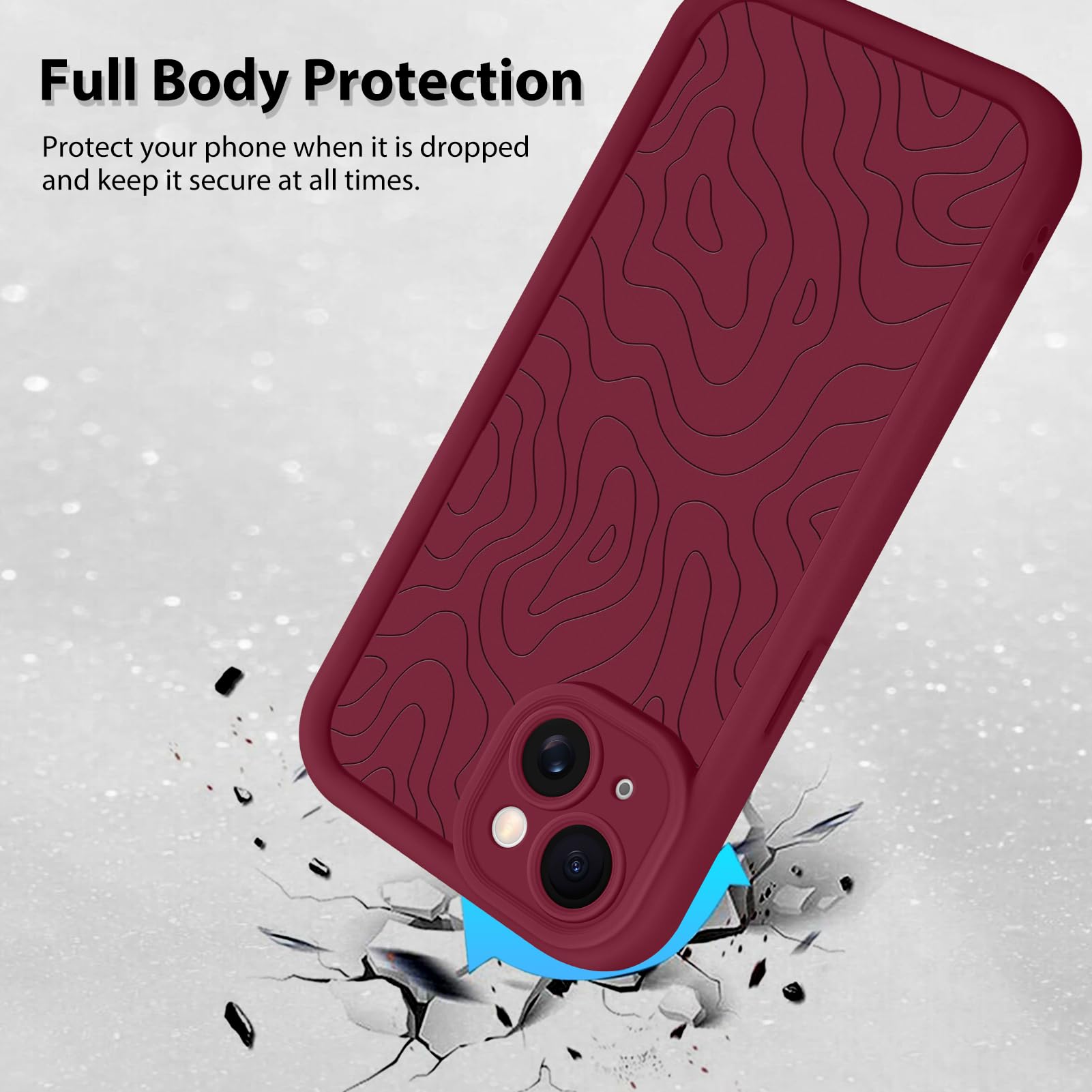 Foto 3 pulgar | Funda De Teléfono Mzelq Para Iphone 15 Silicone Wave Ripple Red - Venta Internacional.
