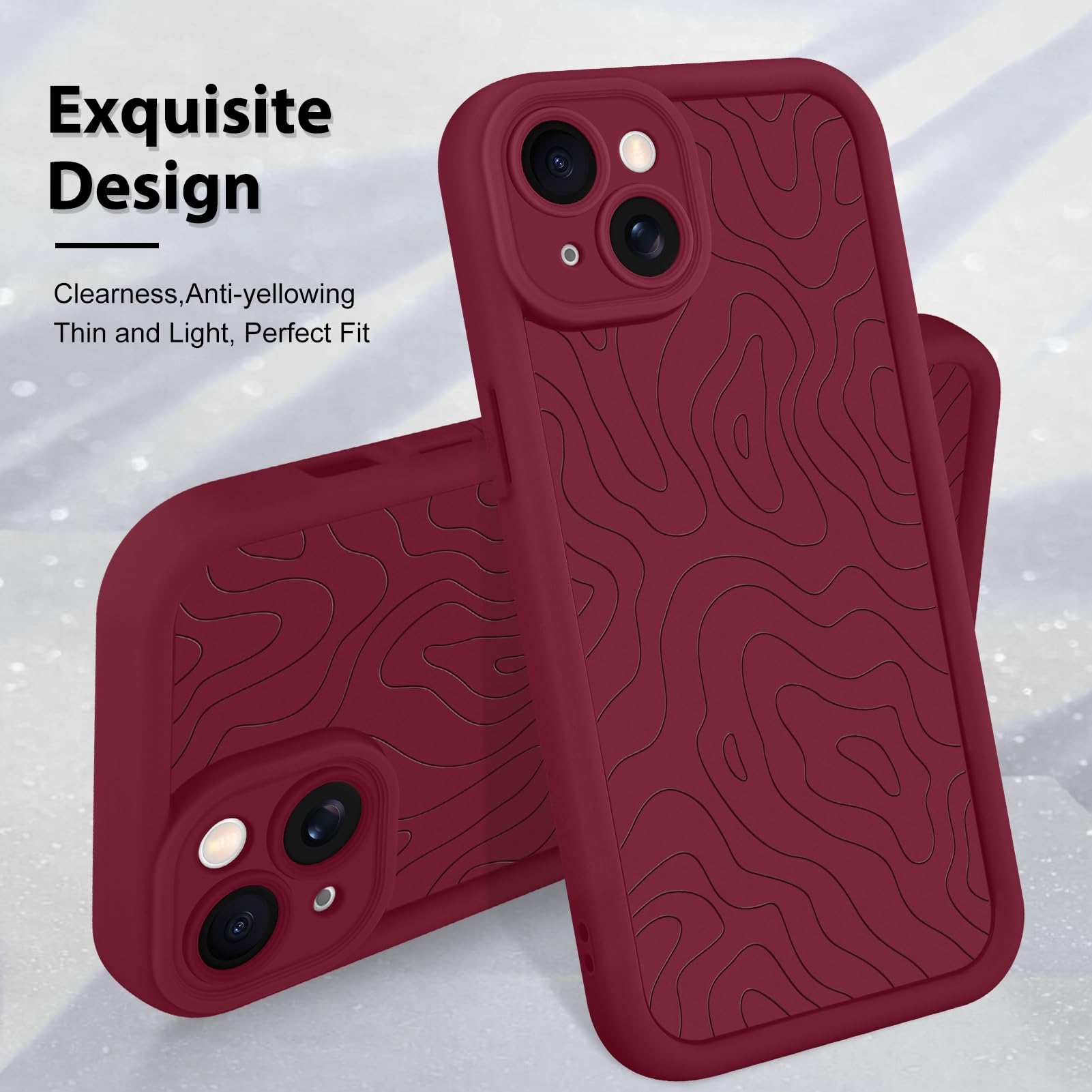 Foto 4 pulgar | Funda De Teléfono Mzelq Para Iphone 15 Silicone Wave Ripple Red - Venta Internacional.