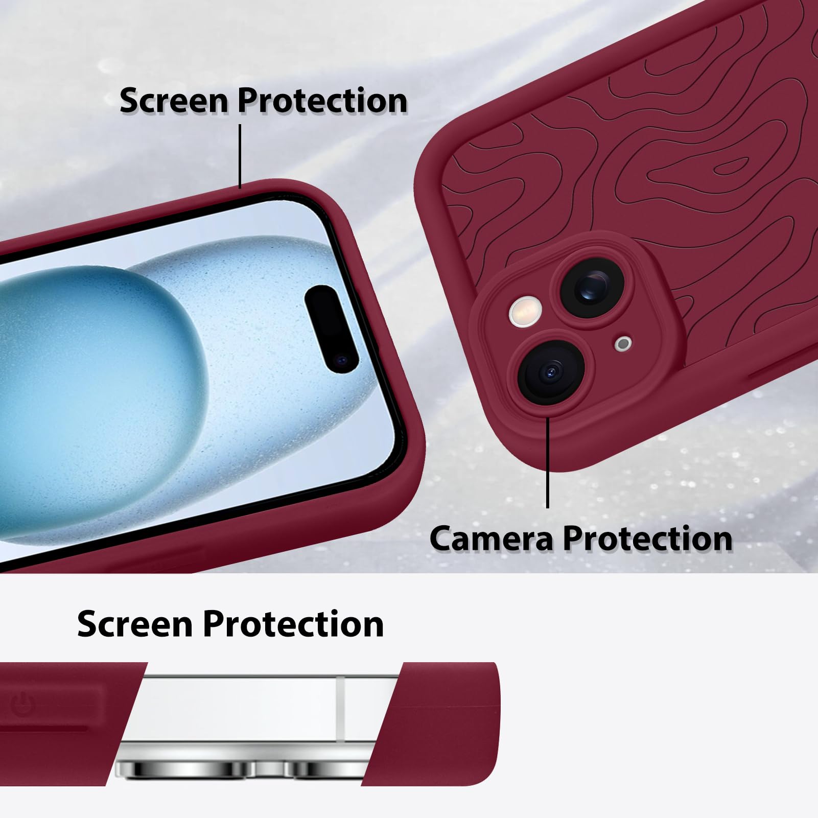 Foto 5 pulgar | Funda De Teléfono Mzelq Para Iphone 15 Silicone Wave Ripple Red - Venta Internacional.