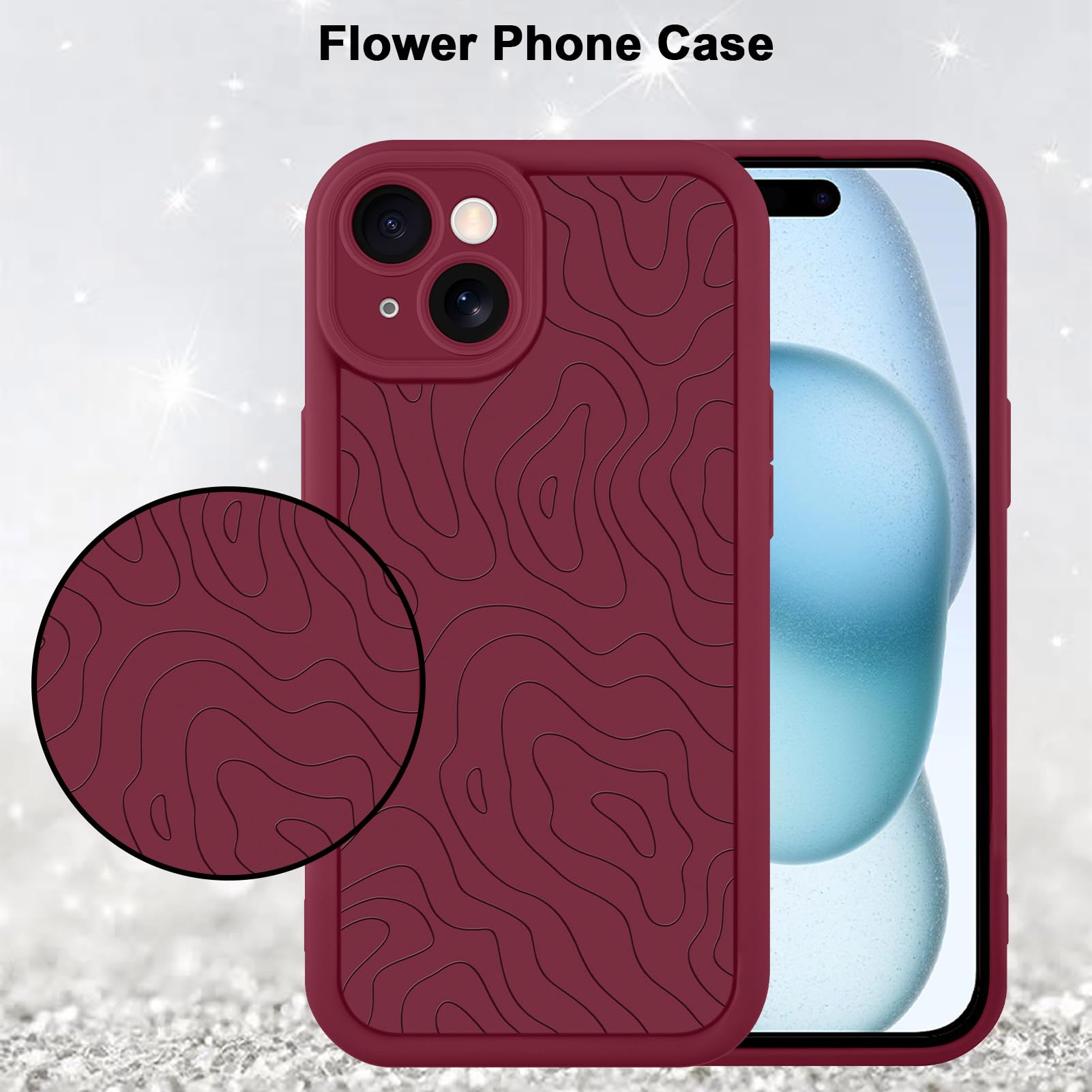 Foto 6 pulgar | Funda De Teléfono Mzelq Para Iphone 15 Silicone Wave Ripple Red - Venta Internacional.