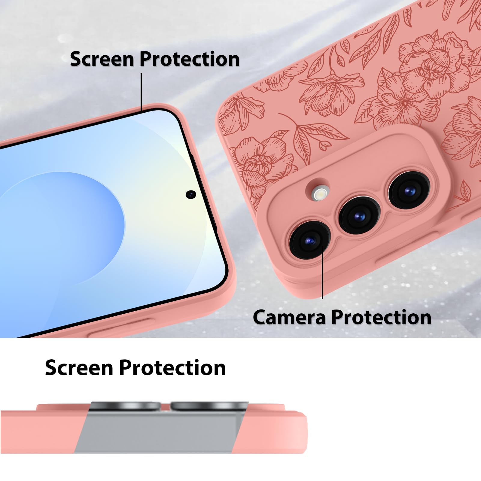 Foto 5 pulgar | Funda De Teléfono Mzelq Con Flores Florales De Silicona Para Samsung S25 Plus - Venta Internacional.