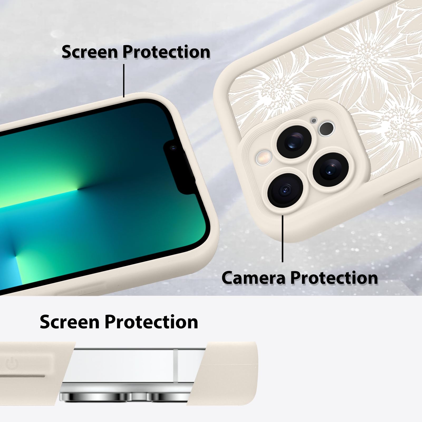 Foto 5 pulgar | Funda De Teléfono Mzelq Para Iphone 13 Pro De Silicona Con Estampado De Girasoles - Venta Internacional.