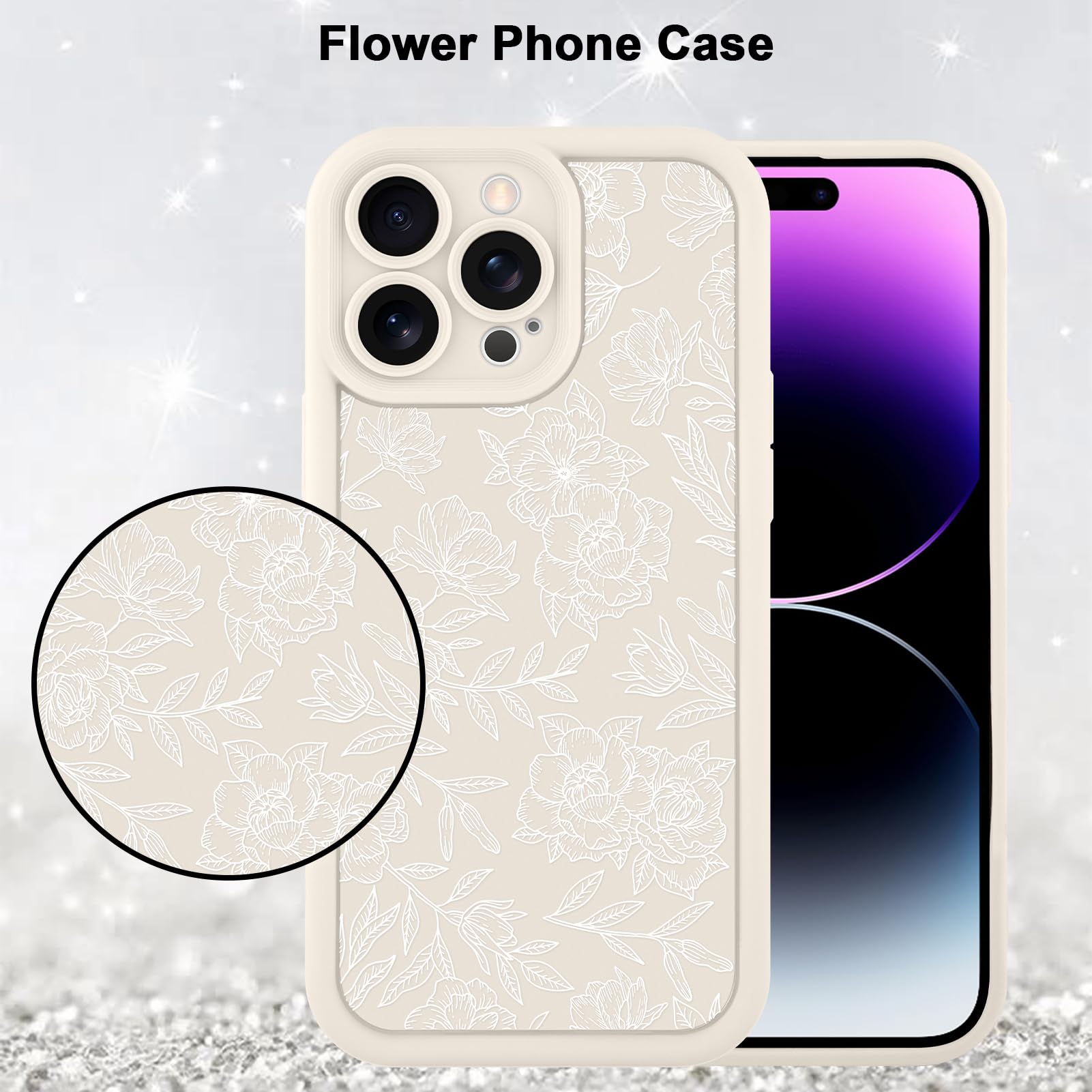 Foto 6 pulgar | Funda De Teléfono Mzelq Para Iphone 14 Pro Max De Silicona Con Estampado Floral Blanco - Venta Internacional.