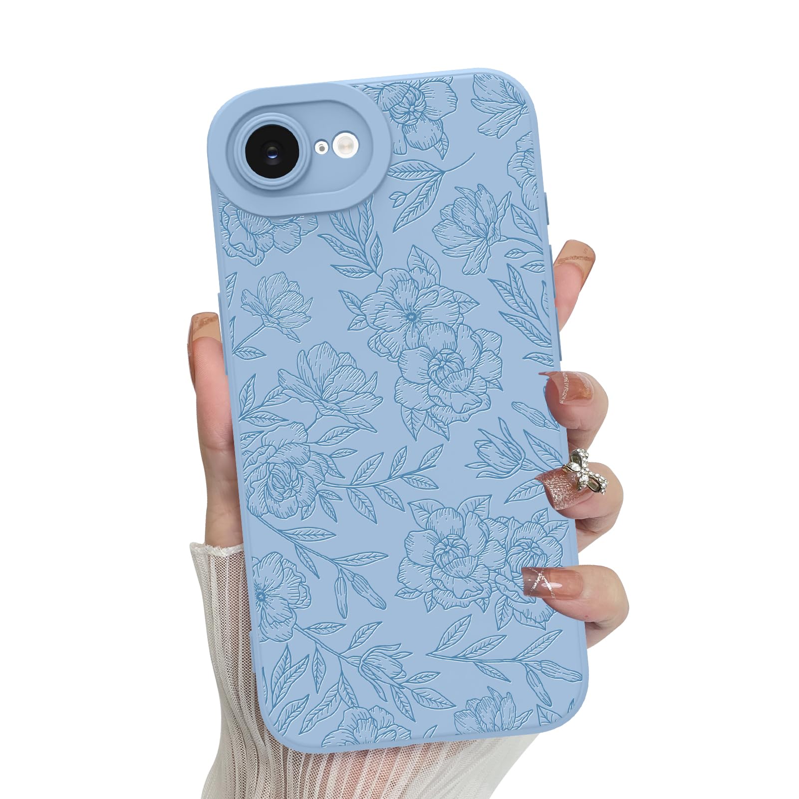 Foto 2 pulgar | Funda De Teléfono Mzelq Para Iphone 16e De Silicona, Color Azul Floral - Venta Internacional.