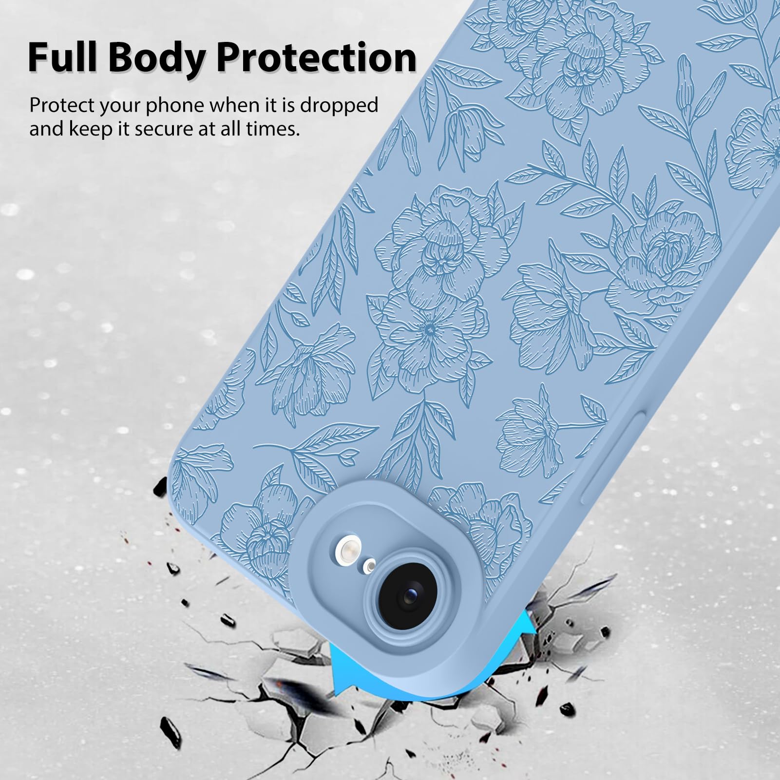 Foto 3 pulgar | Funda De Teléfono Mzelq Para Iphone 16e De Silicona, Color Azul Floral - Venta Internacional.