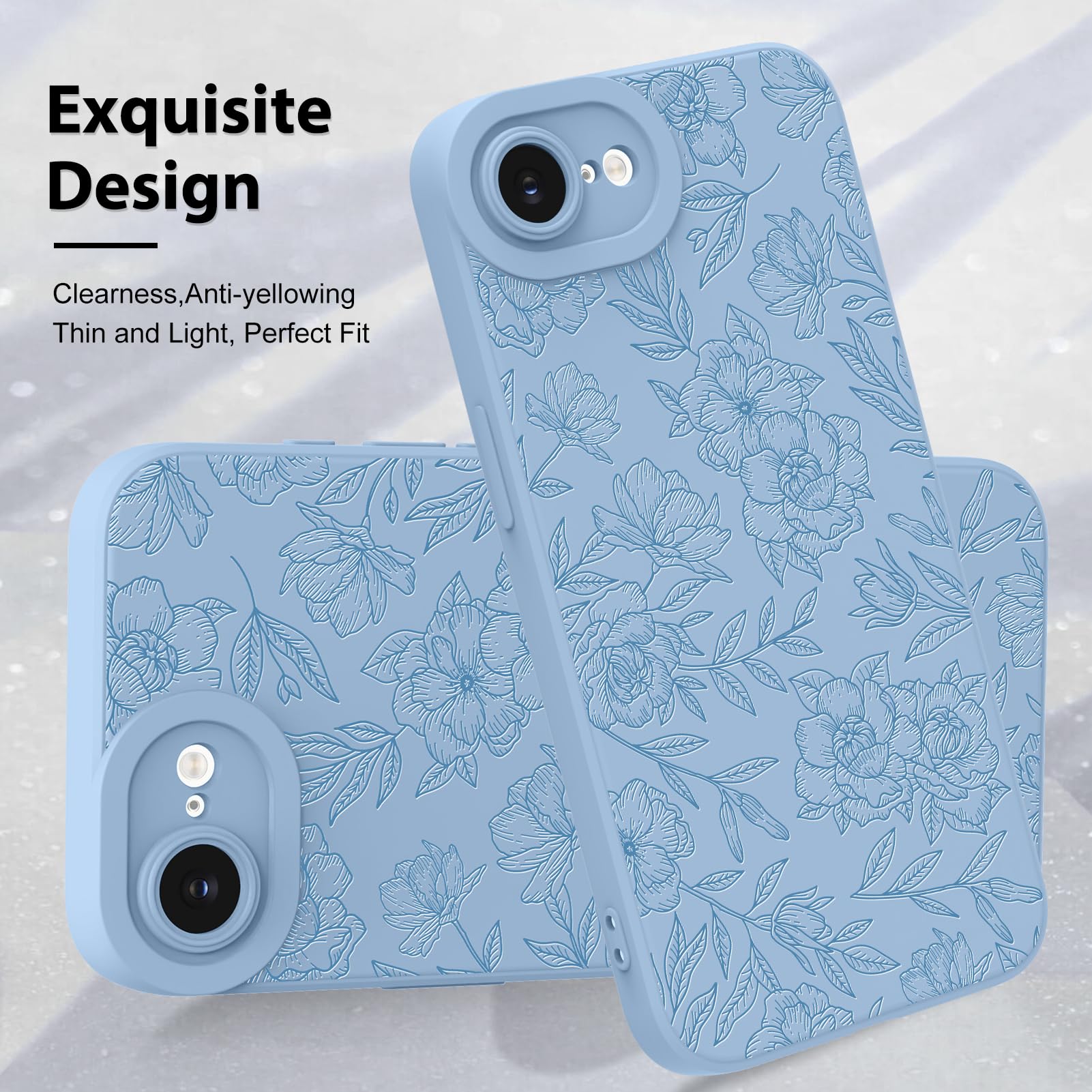 Foto 4 pulgar | Funda De Teléfono Mzelq Para Iphone 16e De Silicona, Color Azul Floral - Venta Internacional.