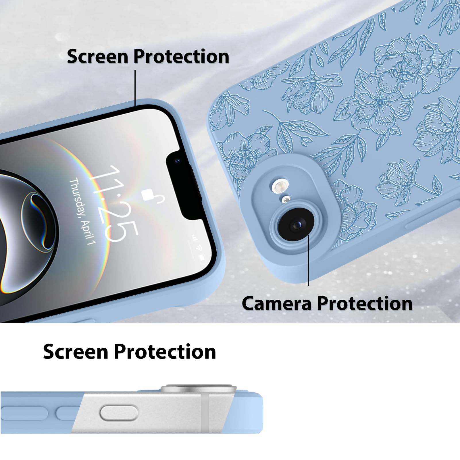 Foto 5 pulgar | Funda De Teléfono Mzelq Para Iphone 16e De Silicona, Color Azul Floral - Venta Internacional.