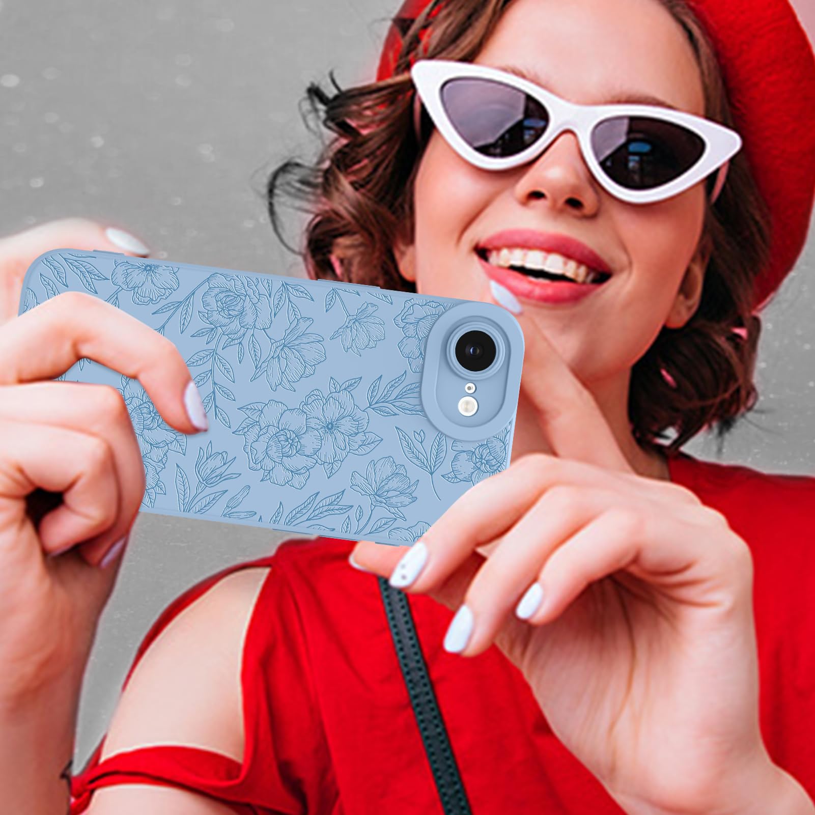 Foto 7 pulgar | Funda De Teléfono Mzelq Para Iphone 16e De Silicona, Color Azul Floral - Venta Internacional.