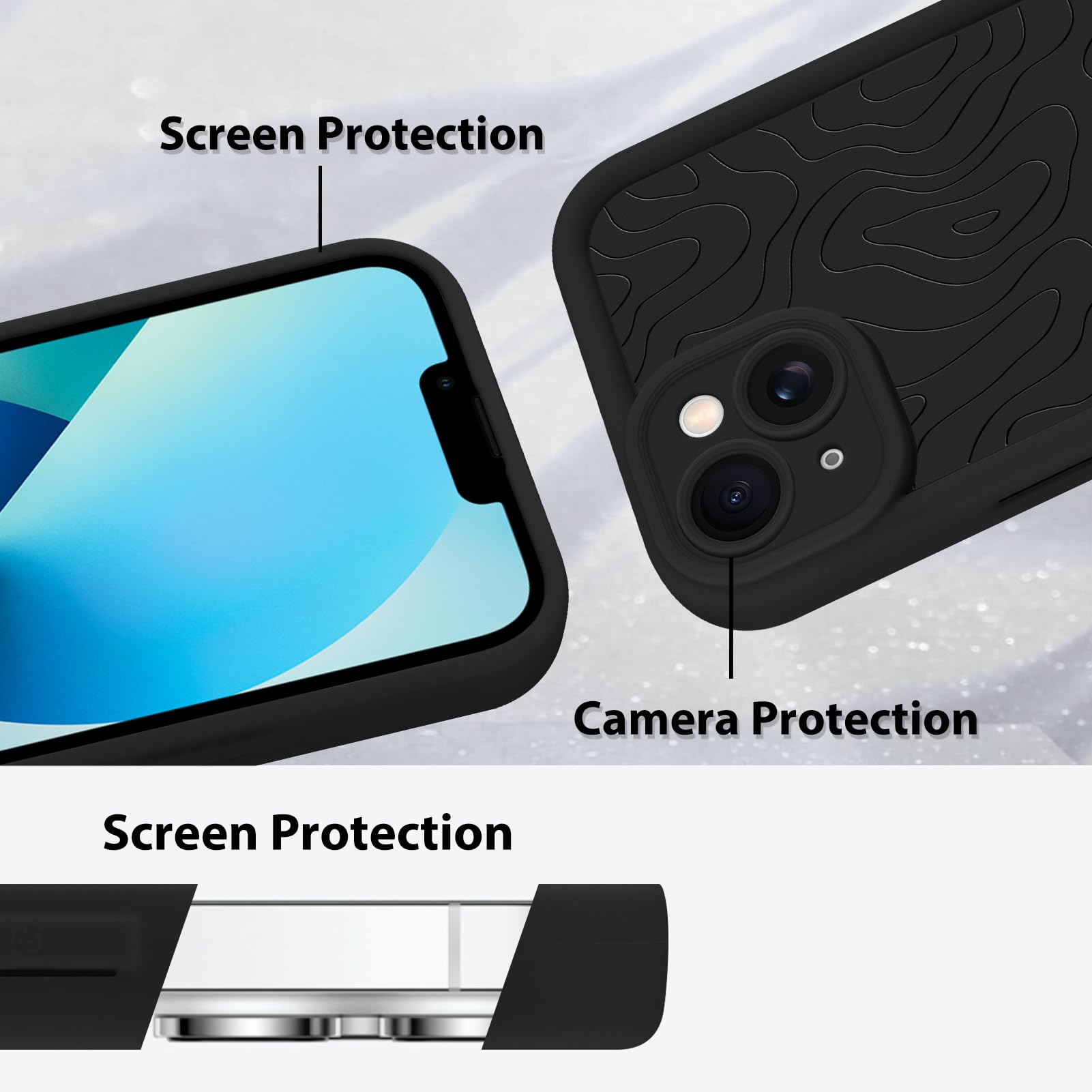 Foto 5 pulgar | Funda De Teléfono Mzelq Para Iphone 13 Silicone Wave Ripple - Negra - Venta Internacional.