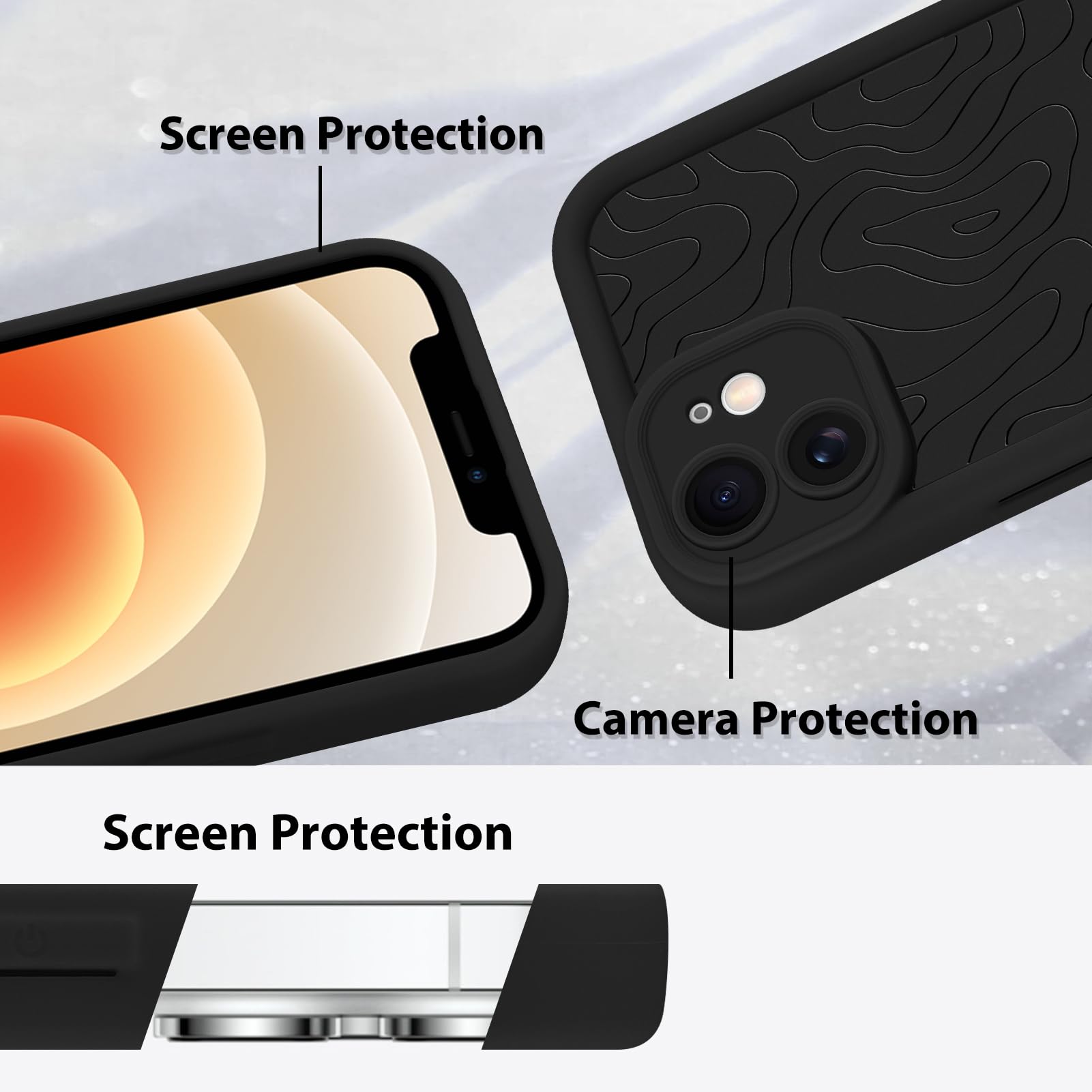 Foto 5 pulgar | Funda De Teléfono Mzelq Para Iphone 12 Silicone Wave Ripple Black - Venta Internacional.
