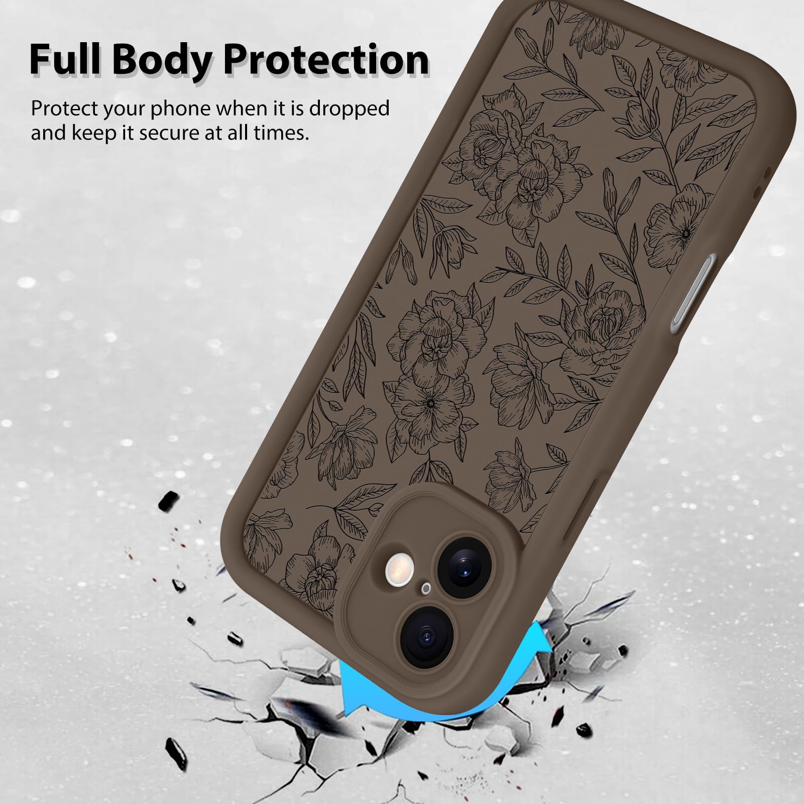 Foto 3 pulgar | Funda De Teléfono Mzelq Para Iphone 16 De Silicona Con Flores Florales, Color Marrón - Venta Internacional.