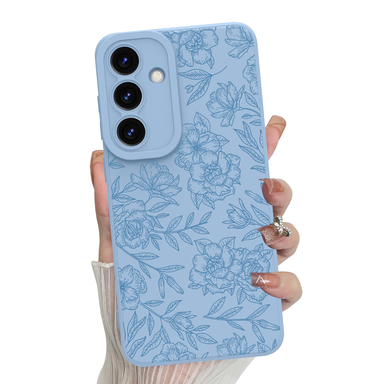 Foto 2 pulgar | Funda De Teléfono Mzelq Con Flores Florales De Silicona Para Samsung S25, Color Azul - Venta Internacional.