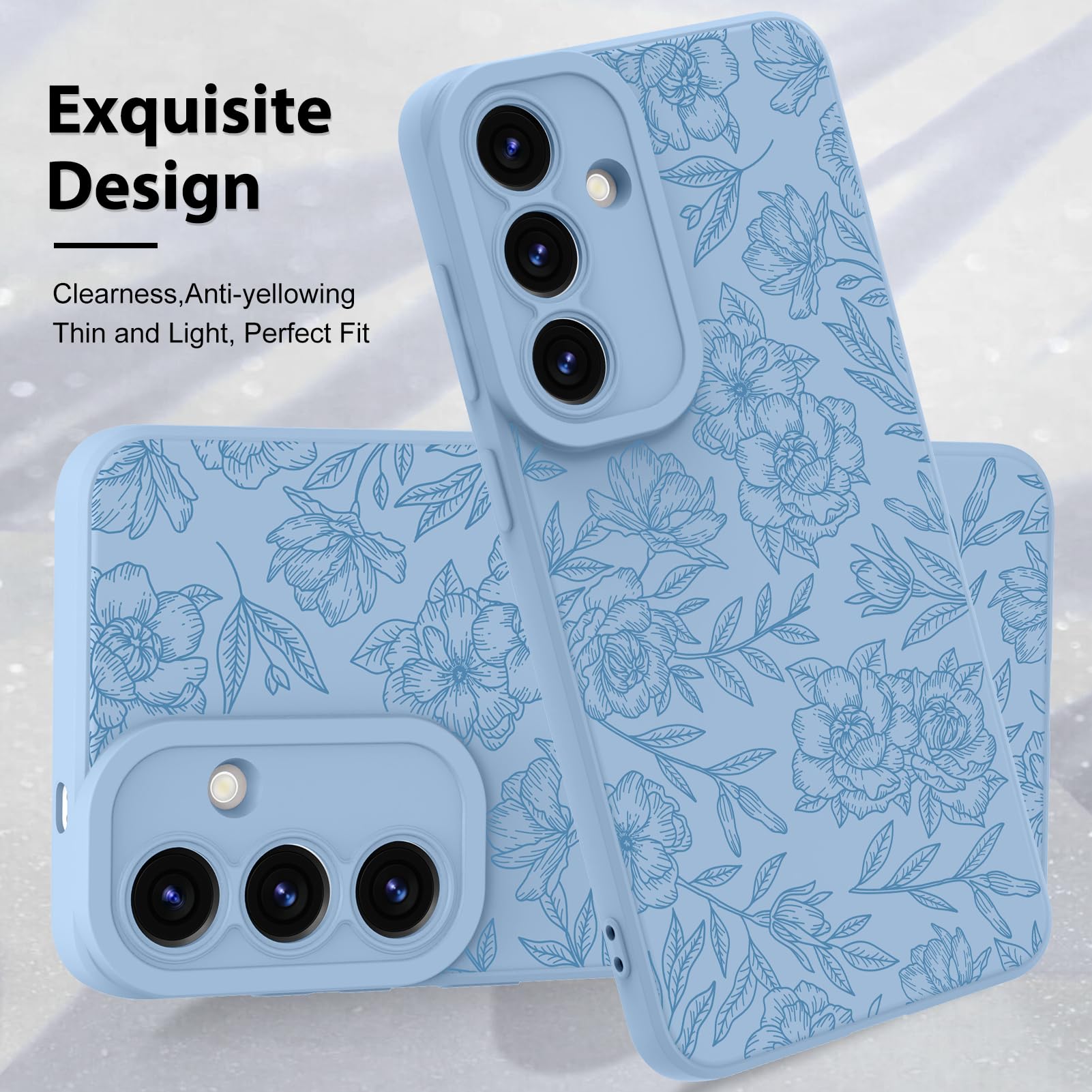Foto 4 pulgar | Funda De Teléfono Mzelq Con Flores Florales De Silicona Para Samsung S25, Color Azul - Venta Internacional.