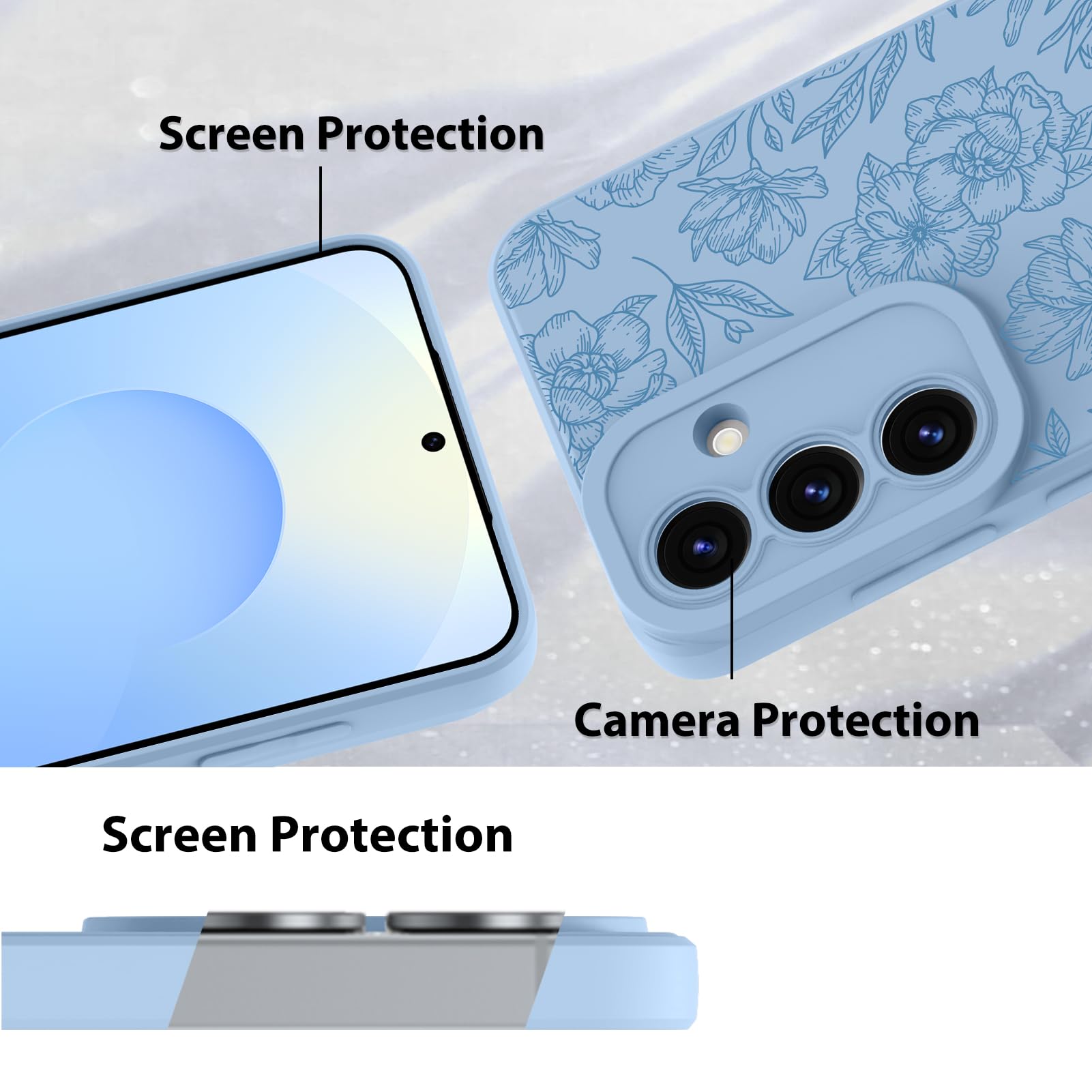 Foto 4 | Funda De Teléfono Mzelq Con Flores Florales De Silicona Para Samsung S25, Color Azul - Venta Internacional.