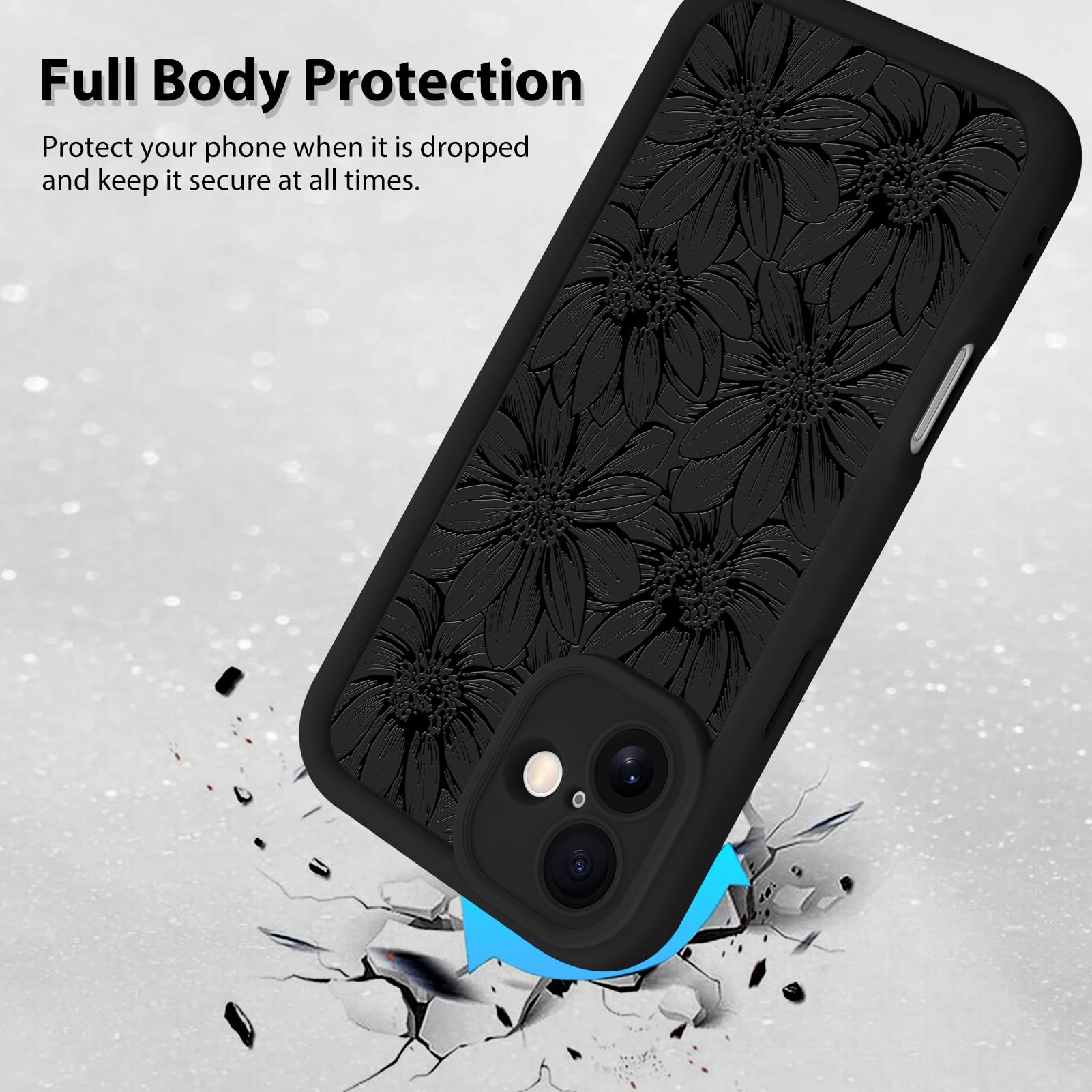 Foto 3 pulgar | Funda De Teléfono Mzelq Para Iphone 16 Plus De Silicona, Color Negro Con Forma De Girasol - Venta Internacional.