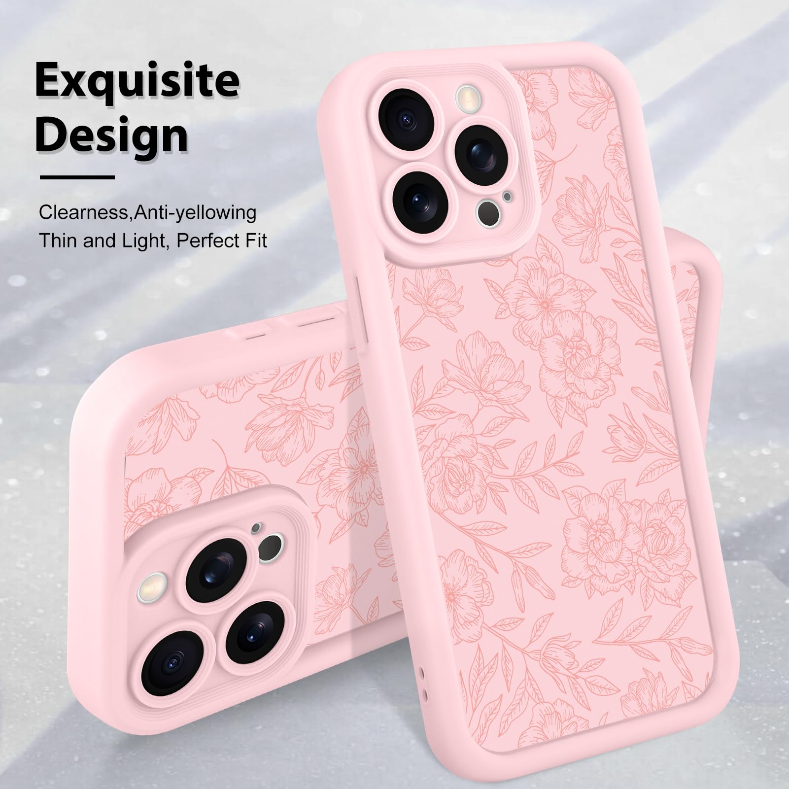 Foto 4 pulgar | Funda De Teléfono Mzelq Para Iphone 15 Pro Max De Silicona Con Estampado Floral Rosa - Venta Internacional.