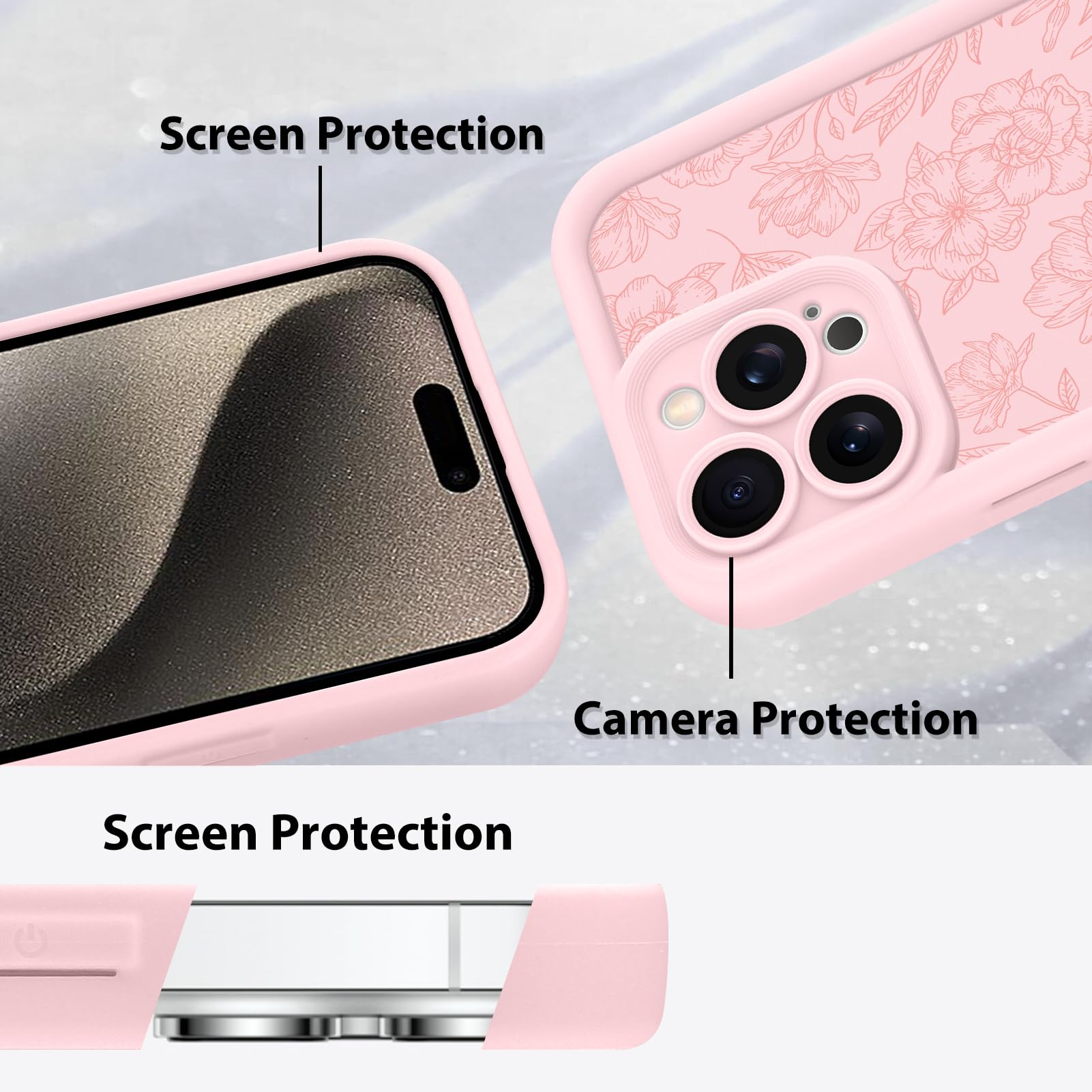 Foto 5 pulgar | Funda De Teléfono Mzelq Para Iphone 15 Pro Max De Silicona Con Estampado Floral Rosa - Venta Internacional.