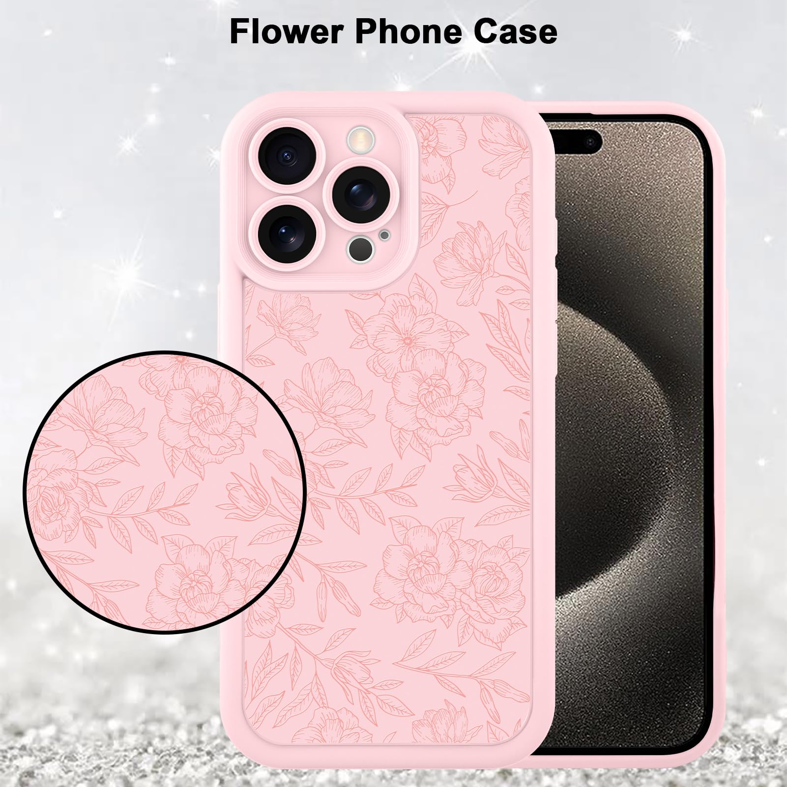 Foto 6 pulgar | Funda De Teléfono Mzelq Para Iphone 15 Pro Max De Silicona Con Estampado Floral Rosa - Venta Internacional.