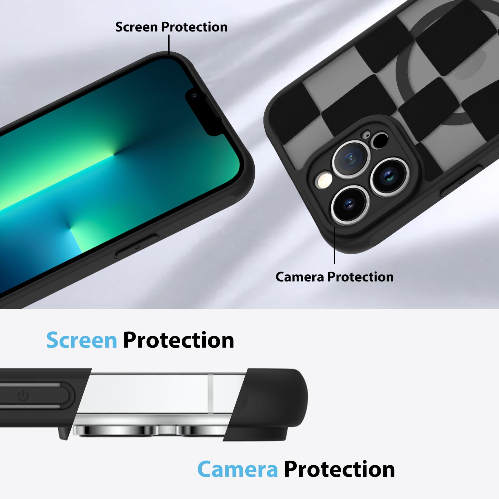 Foto 6 pulgar | Funda De Teléfono Kanghar Con Estética Mate A Cuadros Para Iphone 13 Pro Max - Venta Internacional.