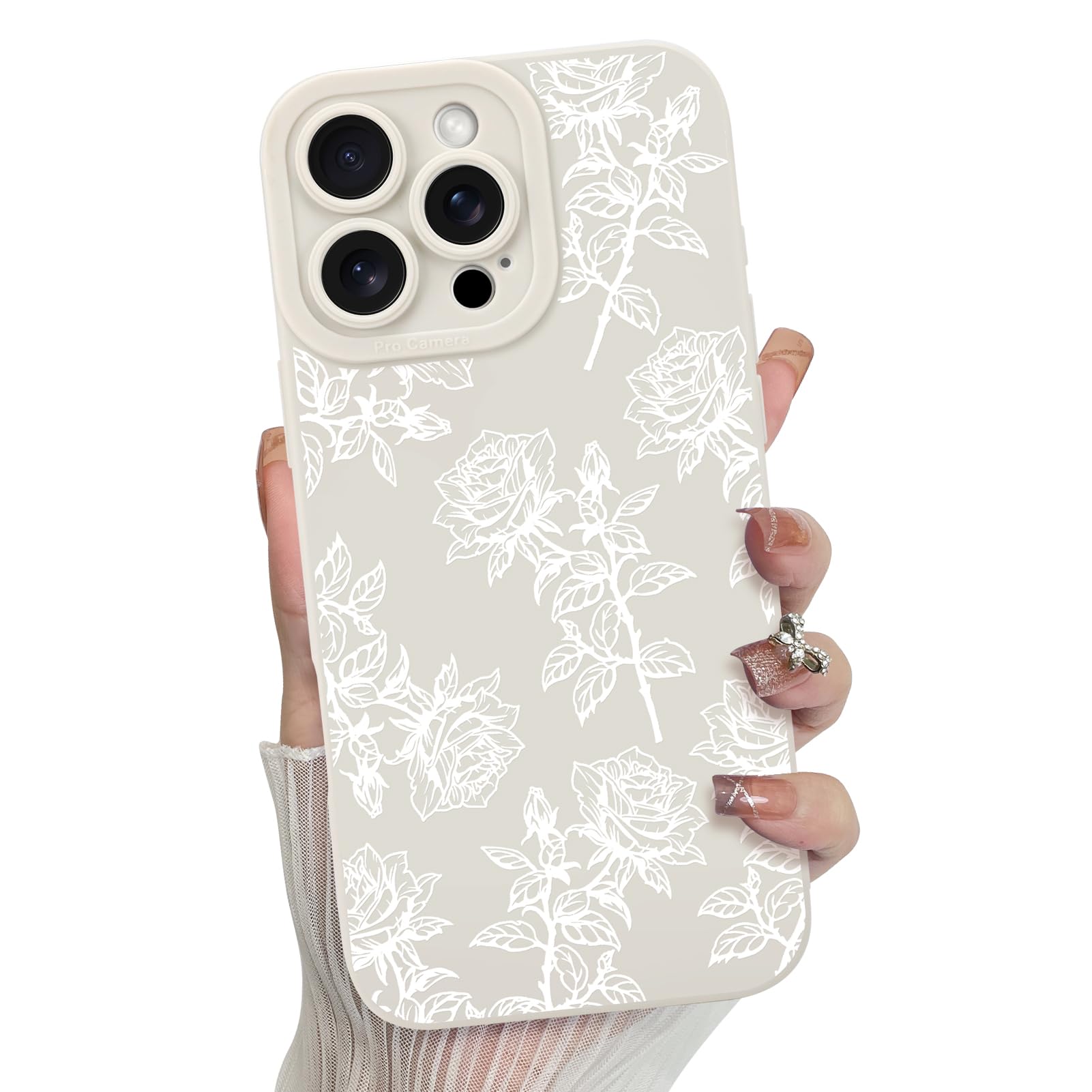 Foto 2 pulgar | Funda De Teléfono Mzelq Para Iphone 16 Pro Max De Silicona Con Estampado Floral Blanco - Venta Internacional.