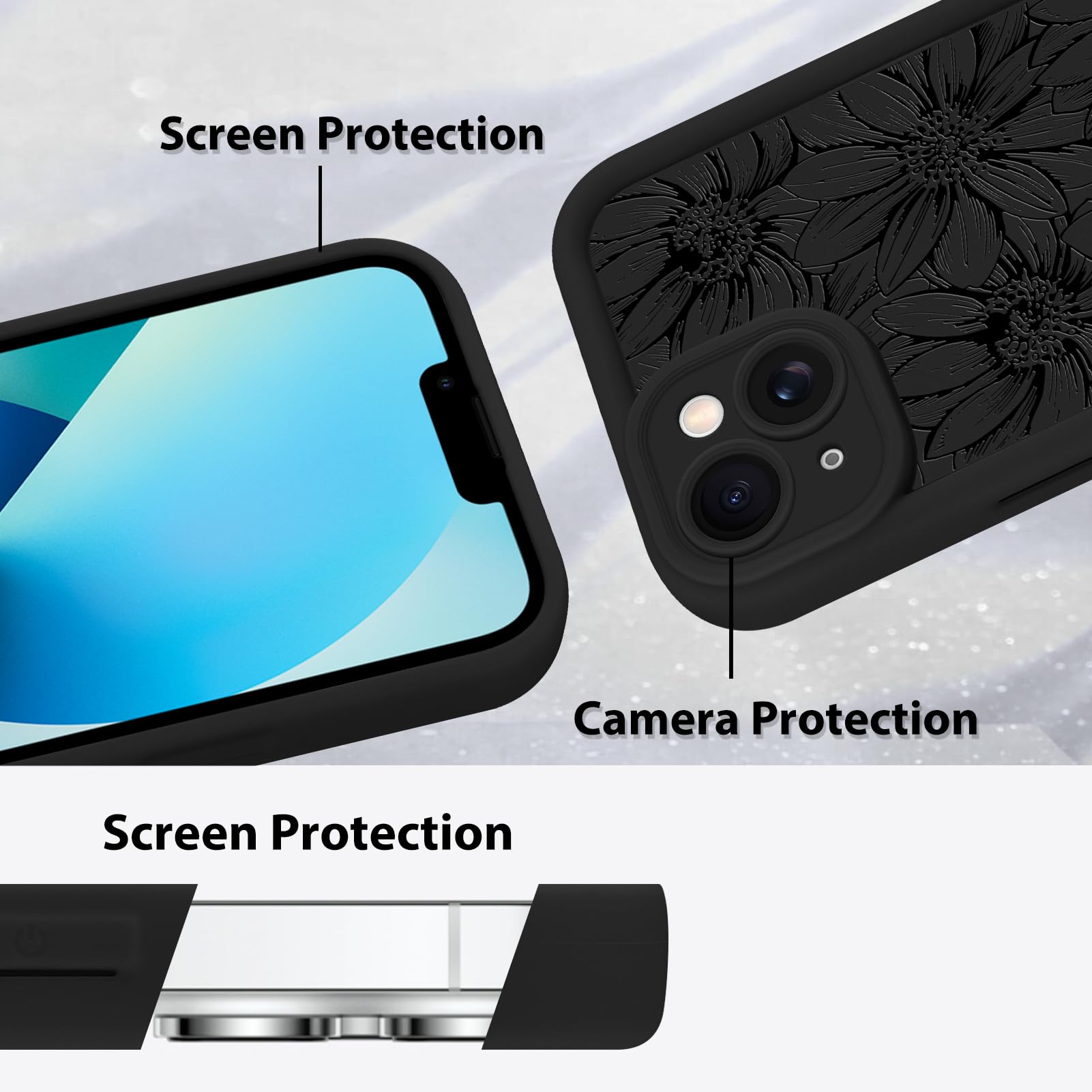 Foto 5 pulgar | Funda De Teléfono Mzelq Para Iphone 13 De Silicona Con Estampado De Girasoles - Venta Internacional.