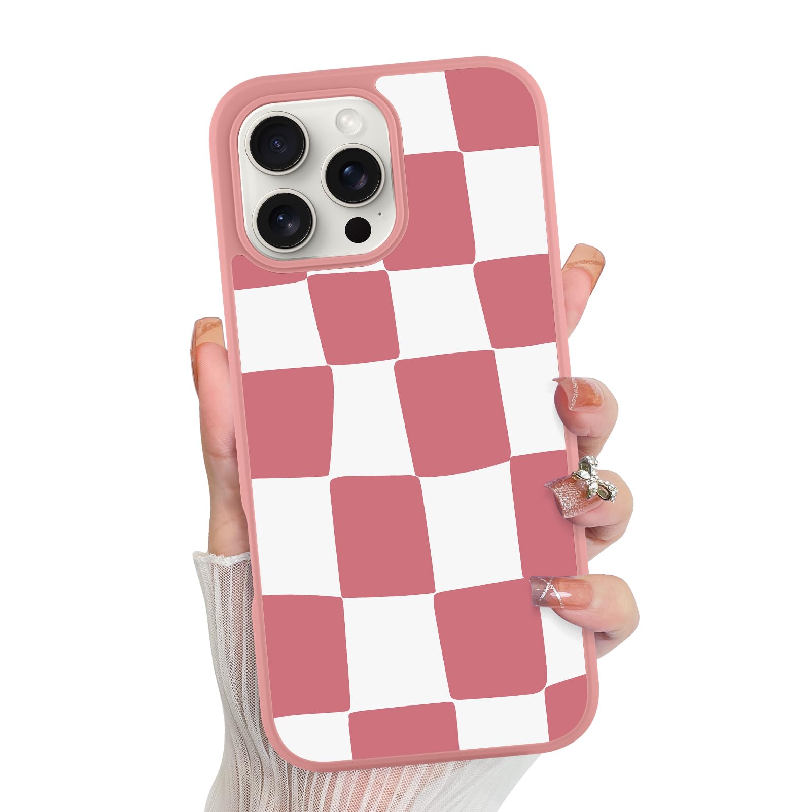 Foto 2 pulgar | Funda De Teléfono Kanghar Para Iphone 16 Pro, Estética A Cuadros, Rosa - Venta Internacional.