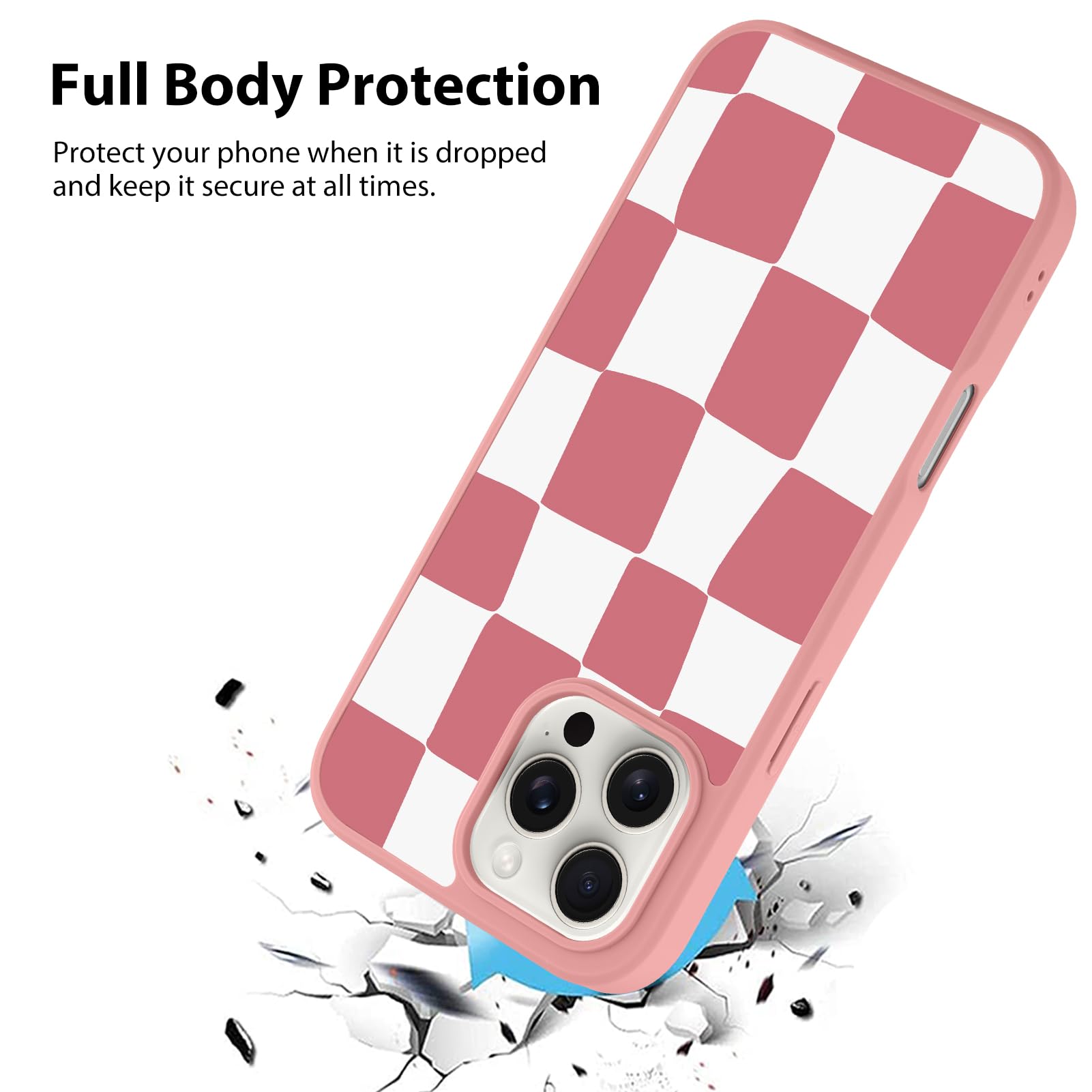 Foto 3 pulgar | Funda De Teléfono Kanghar Para Iphone 16 Pro, Estética A Cuadros, Rosa - Venta Internacional.