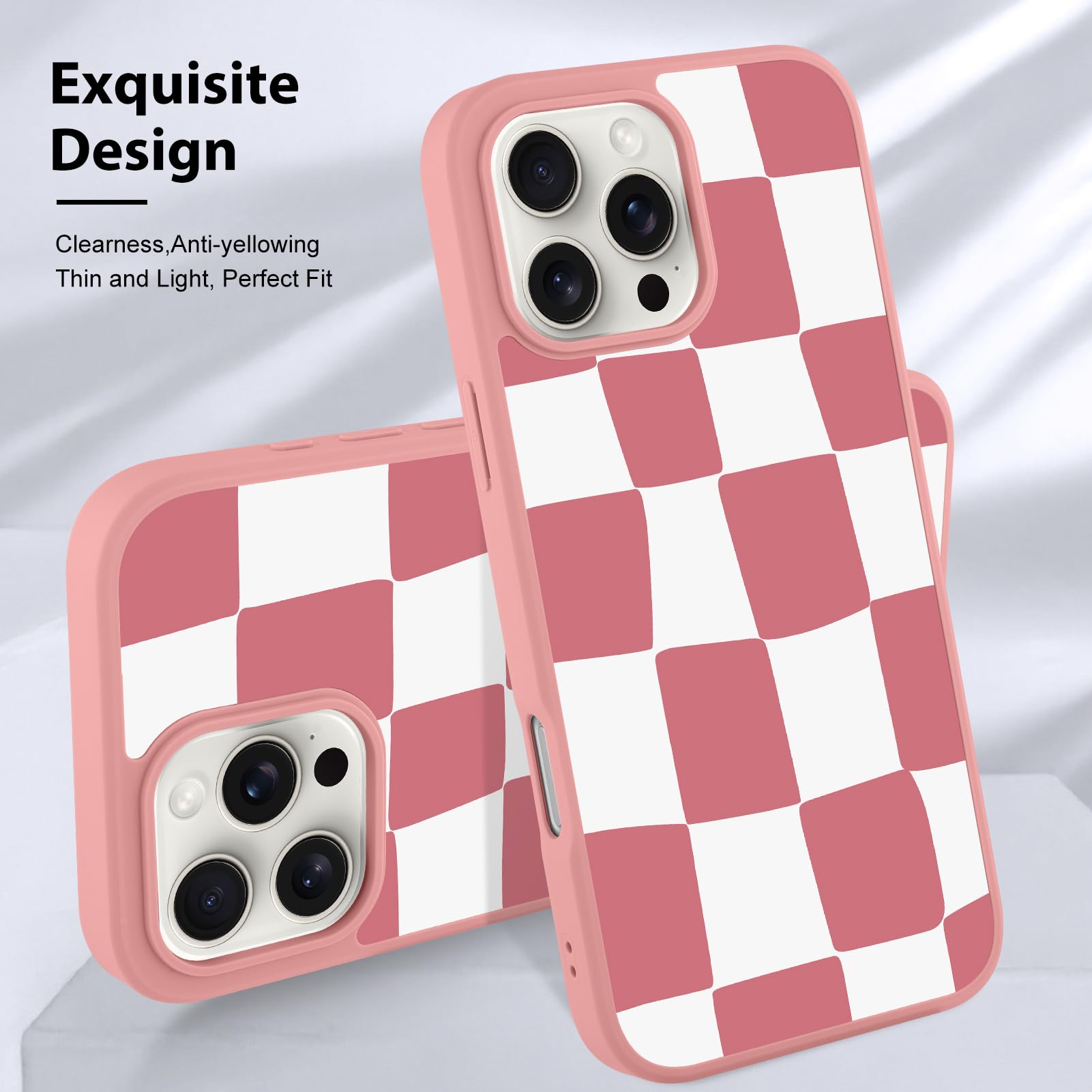 Foto 3 | Funda De Teléfono Kanghar Para Iphone 16 Pro, Estética A Cuadros, Rosa - Venta Internacional.