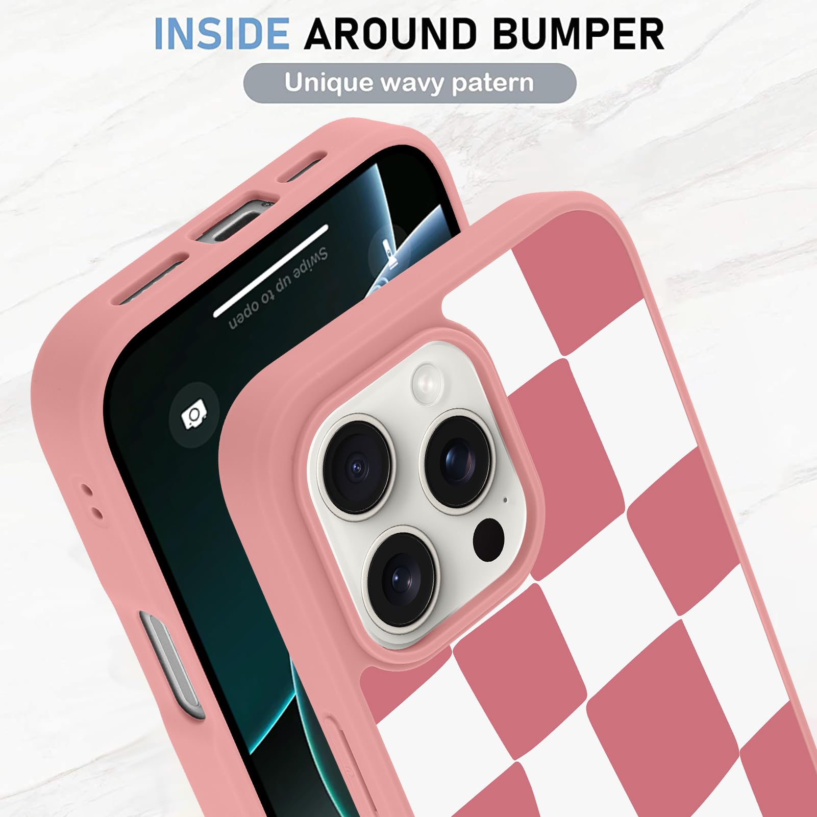 Foto 5 pulgar | Funda De Teléfono Kanghar Para Iphone 16 Pro, Estética A Cuadros, Rosa - Venta Internacional.