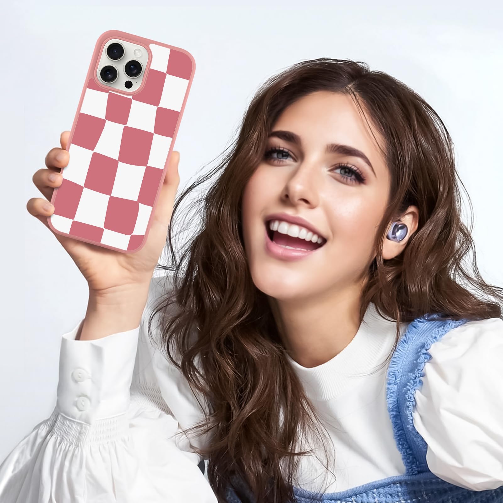 Foto 6 | Funda De Teléfono Kanghar Para Iphone 16 Pro, Estética A Cuadros, Rosa - Venta Internacional.