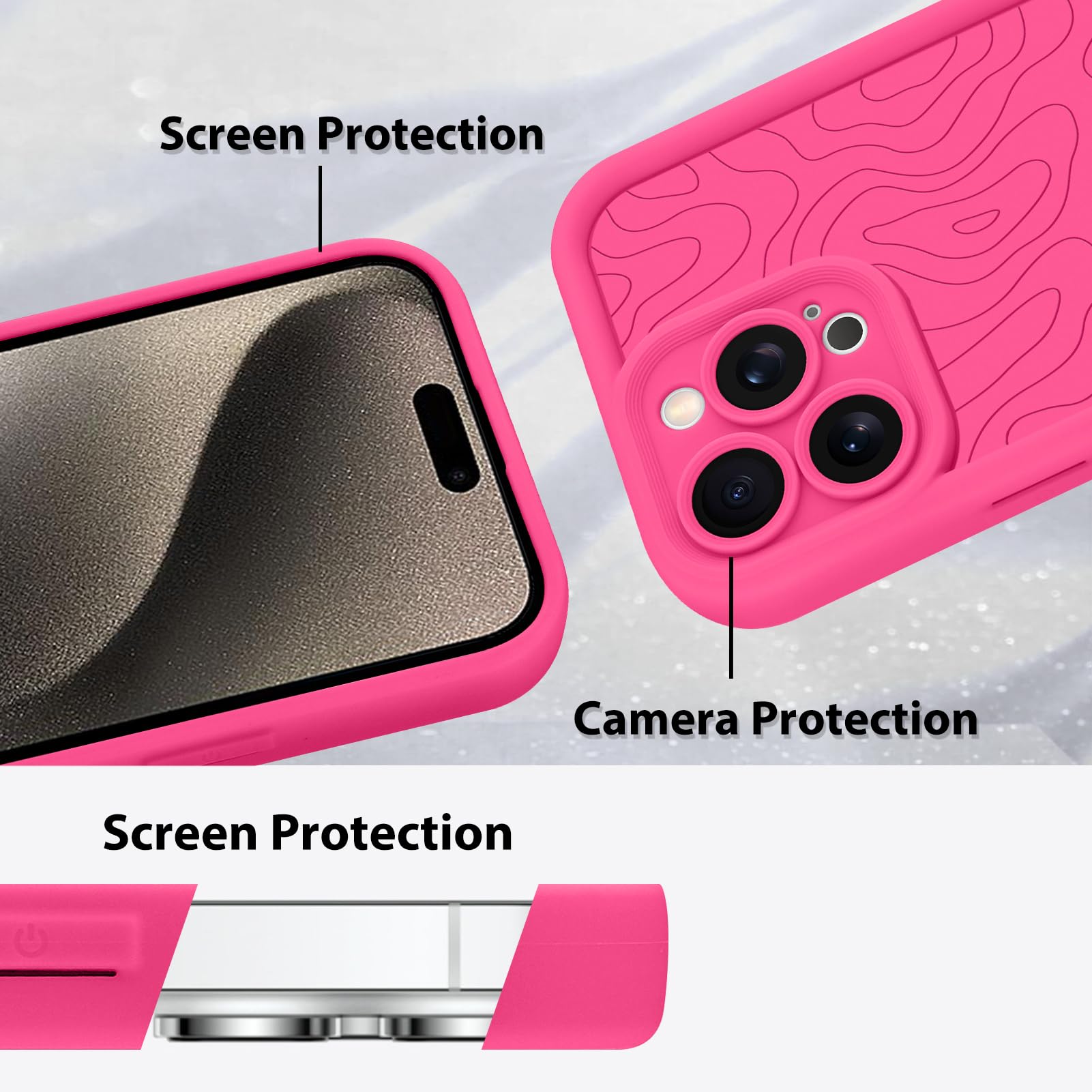 Foto 5 pulgar | Funda De Teléfono Mzelq Para Iphone 15 Pro Max De Silicona, Color Rosa Intenso - Venta Internacional.