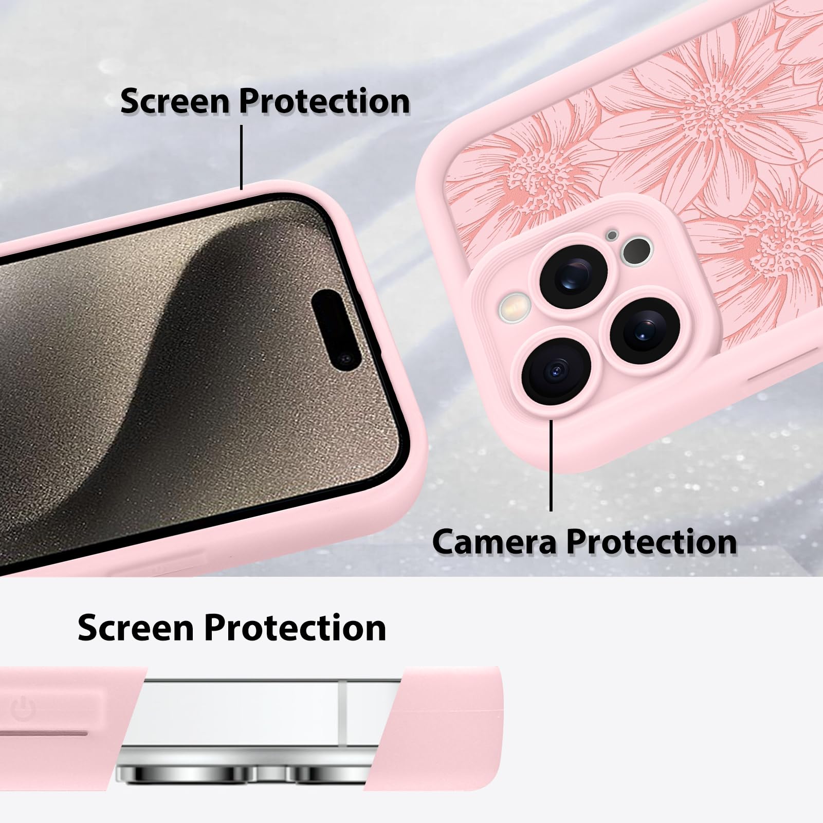 Foto 5 pulgar | Funda De Teléfono Mzelq De Silicona Con Diseño Floral De Girasol Para Iphone 15 Pro Max - Venta Internacional.